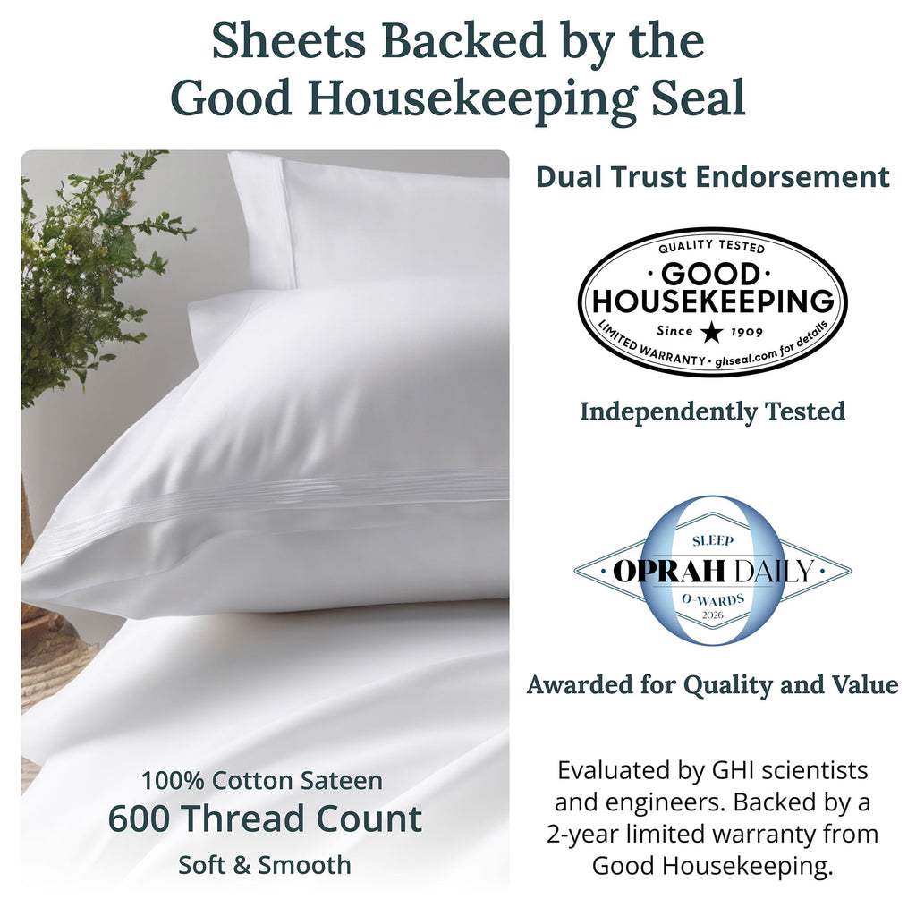 Ultra-Soft 100% Cotton Queen Sheets Set - 600 Thread Count 100% Cotton Sheets Queen, Sateen Deep Pocket Adult/Teen 4 Piece Bed Sh - Cooling Hotel Quality Bedding Sheets and Pillowcases Detail