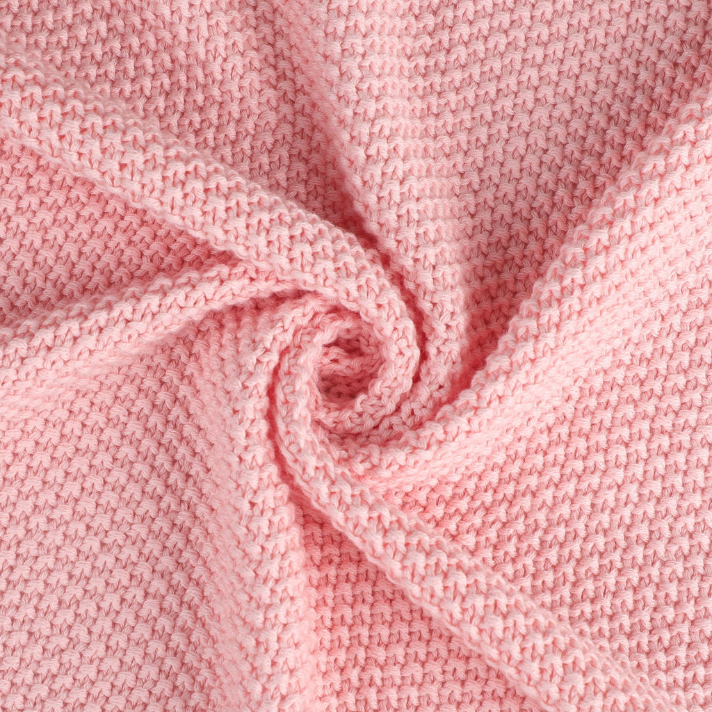 Lightweight Warm Pure Cotton Soft Cable Knit Throw Blanket Pink 50" x 70" - Cozy Fleece Throw Blanket for Couch & Bed Detail