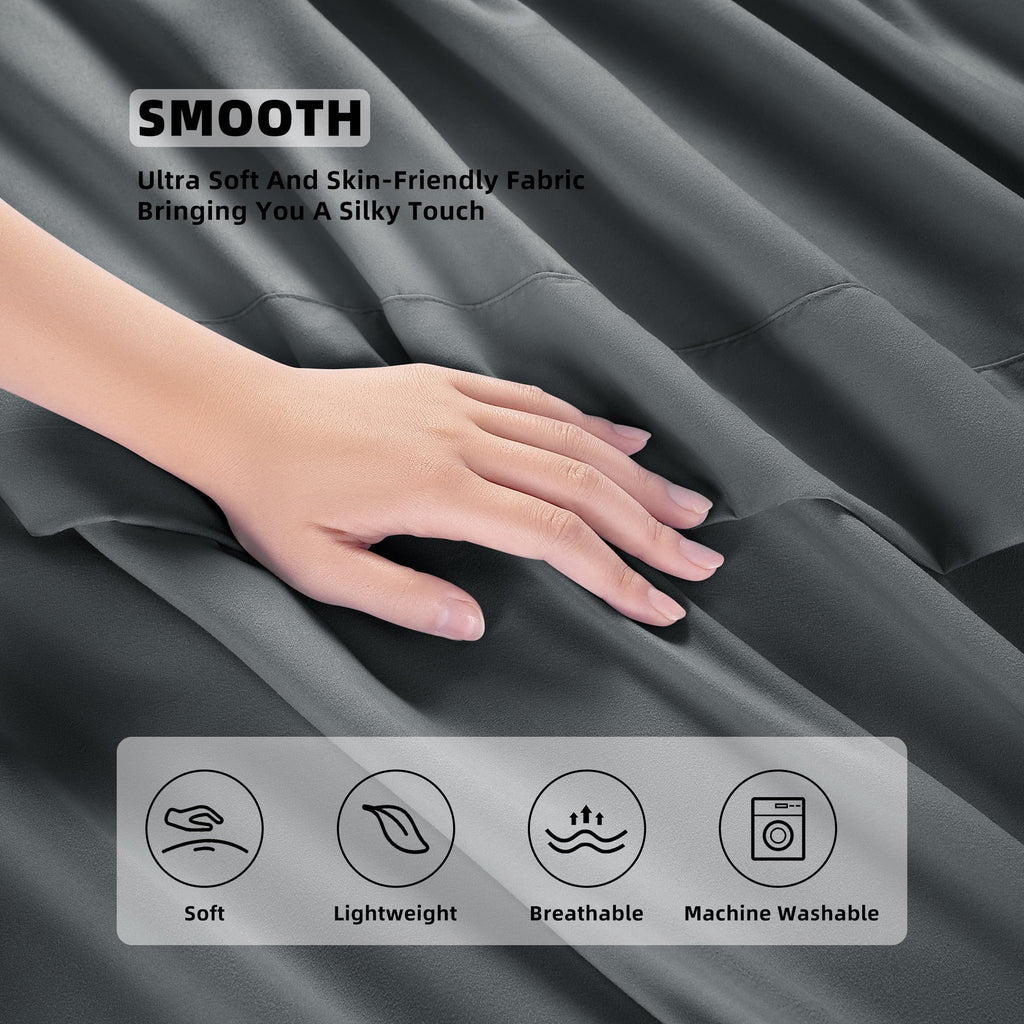 Premium Egyptian Cotton Shilucheng 4 Pieces Luxury Bed Sheets Set, Plush Microfiber Bed Sheets, 16" Deep Pocket, Queen, Dark Gray - Premium Ultra-Soft Pillowcase Pair for Sleeping Detail