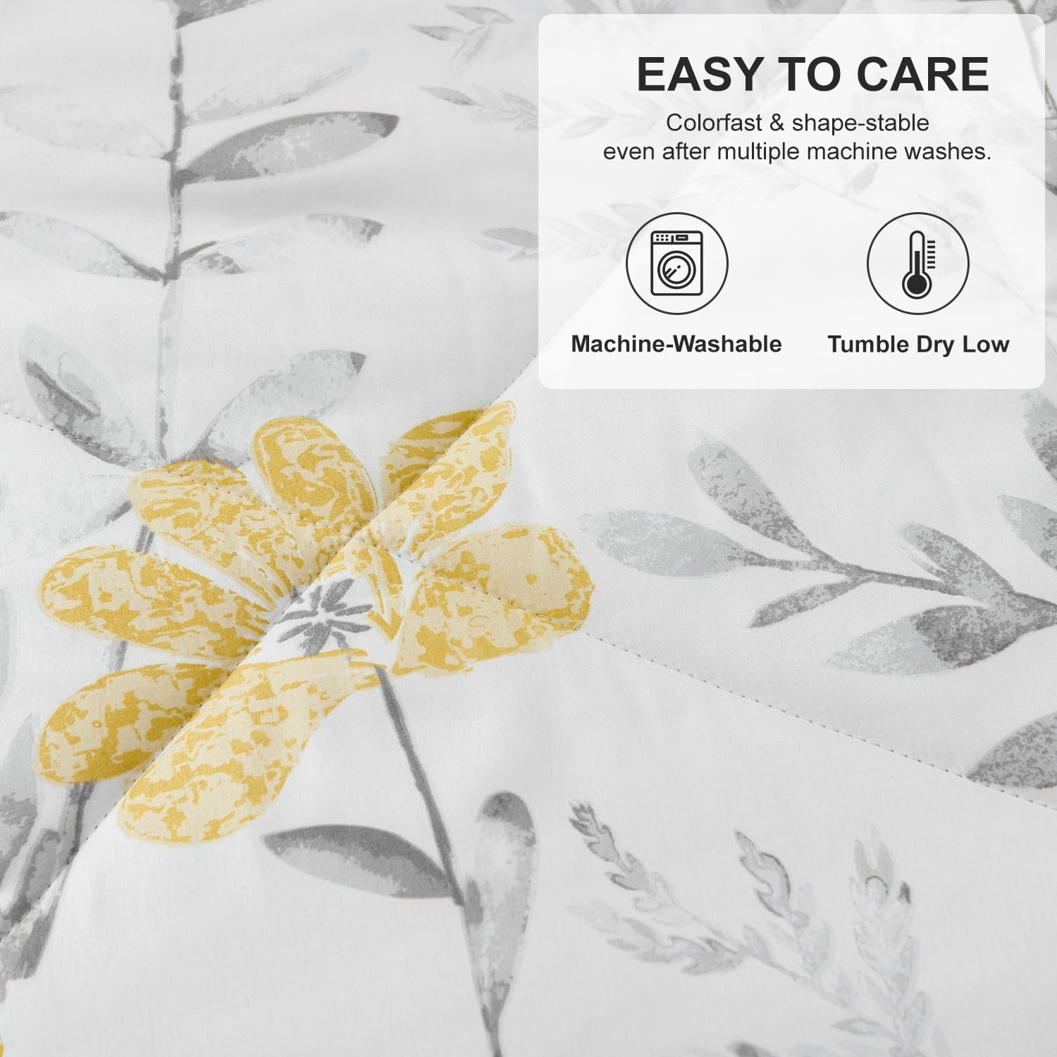 Fluffy Down Alternative 3 Piece Comforter Set Queen Yellow Floral Quilt Microfiber Patchwork Bedspread - All-Season Down Alternative Comforter Insert Detail