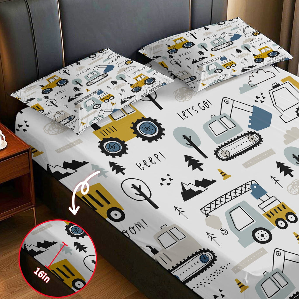 Ultra-Soft Cartoon Excavator Sheet Set for Kids Boys Truck Construction Bedding Set Engineering Vehicle Bed Sheet Sets with 1 Fi... - Luxury Bed Sheet Set with Deep Pockets Detail