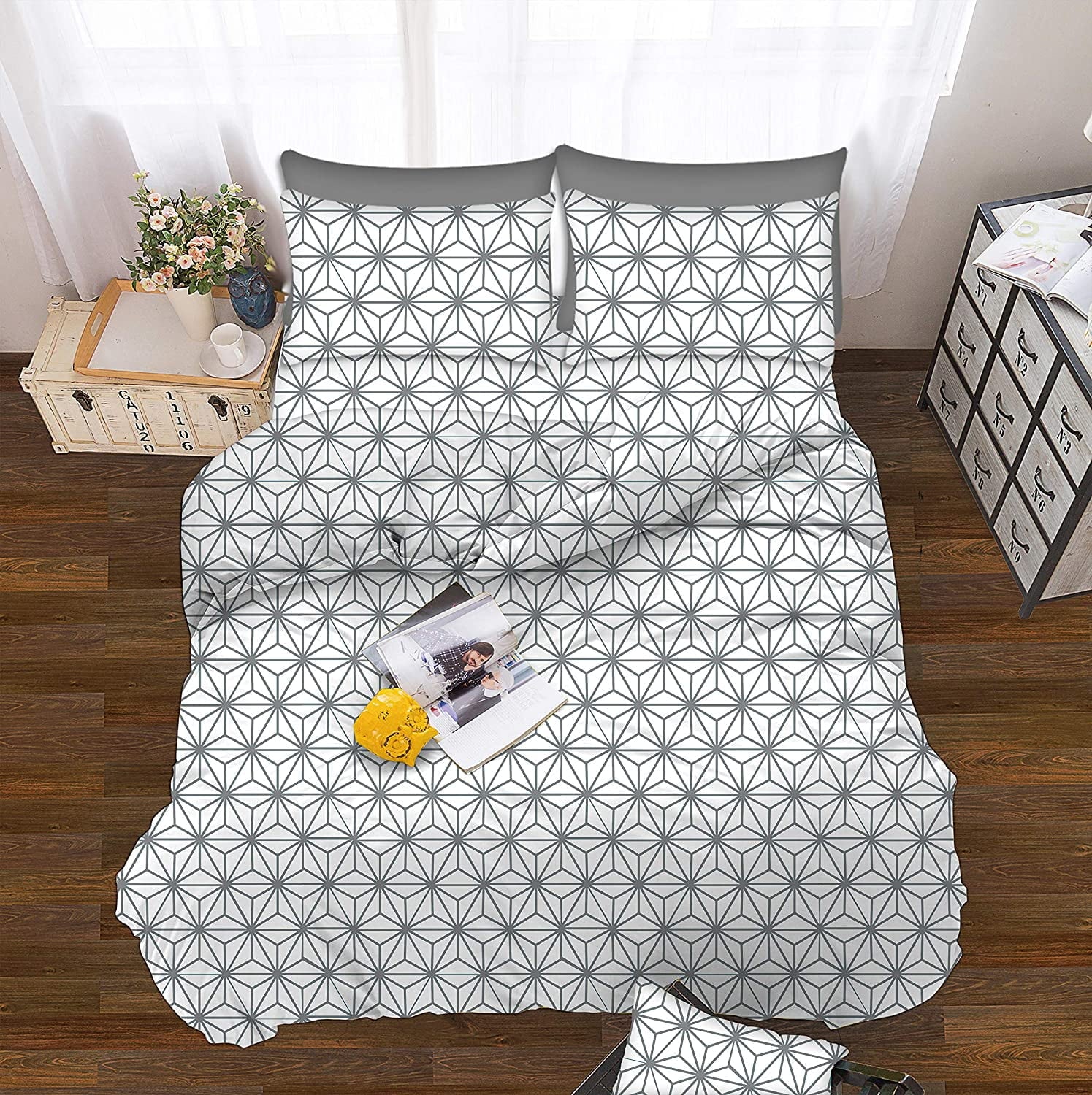 Ultra-Soft Bed Sheets Full Gray Texture/Embroidery 1500 Thread Count Microfiber - Luxury Bed Sheet Set with Deep Pockets Detail