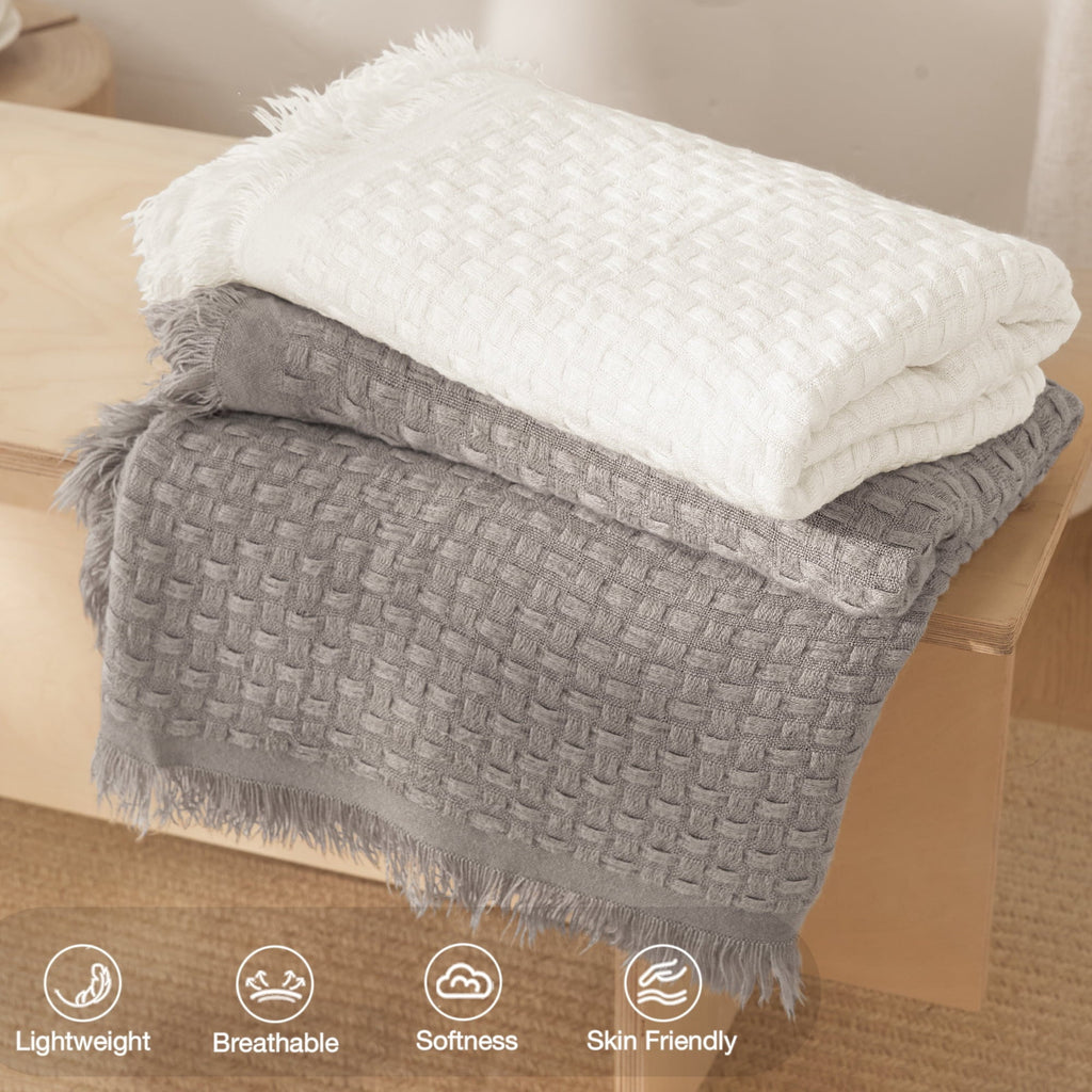 Super Soft Flannel Knitted Throw Blanket with Fringes for Couch, Soft and Warm Textured Throw for All Season, Lightweight Breathable Roo... - Lightweight Plush Warm Blanket for All Seasons Detail