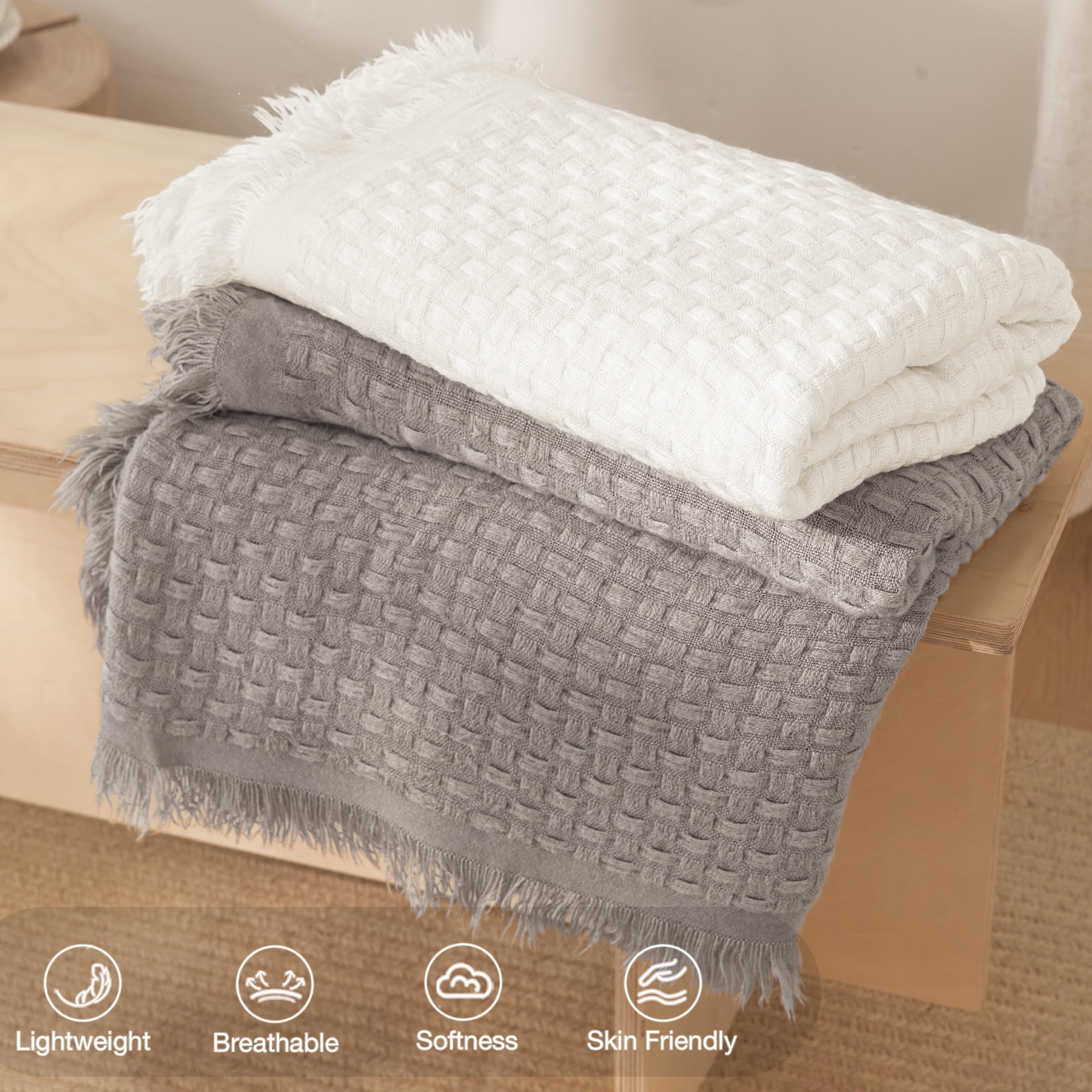 Super Soft Flannel Knitted Throw Blanket with Fringes for Couch, Soft and Warm Textured Throw for All Season, Lightweight Breathable Roo... - Lightweight Plush Warm Blanket for All Seasons Detail