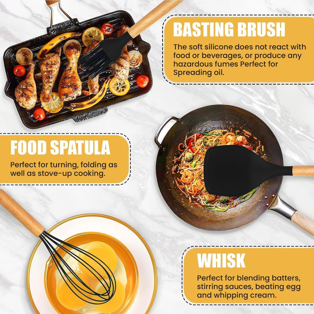 Chef-Quality Kitchen Utensils Set- 19 Pcs Silicone Cooking Utensils Set for Nonstick Cookware-Silicone Spatulas Set, Kitchen Gadge... - Professional Kitchen Tool for Culinary Enthusiasts Detail