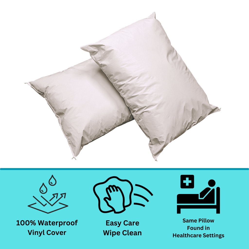 Fluffy Shredded 2 Pack MediCheck White Vinyl Covered Bed Pillows 20 in x 26 in - Wipeable Easy Clean - Soft Low Profile Non-Fluffy Su... - Ergonomic Memory Foam Pillow for Neck Pain Support Detail