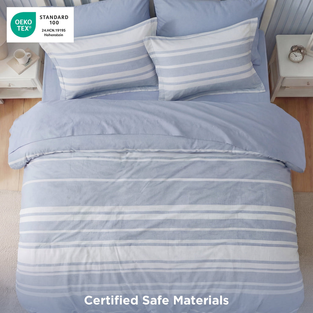 Heavyweight Warmth Queen Comforter Set Blue, Bed in a Bag Queen Size Bedding 7-Pieces, Striped Bedding Set for All Seasons - Cloud-Like Soft Lightweight Bed Comforter Detail
