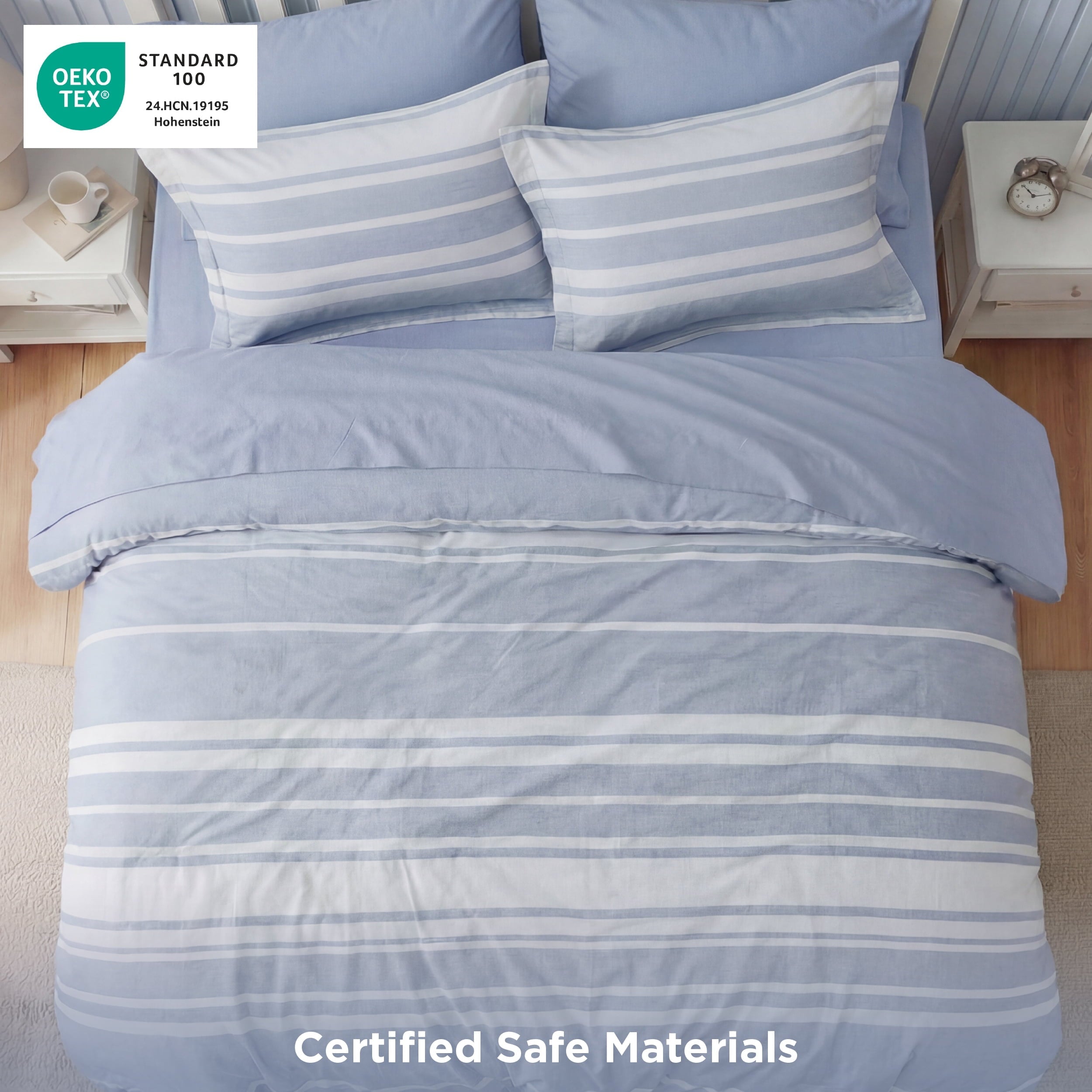Heavyweight Warmth Queen Comforter Set Blue, Bed in a Bag Queen Size Bedding 7-Pieces, Striped Bedding Set for All Seasons - Cloud-Like Soft Lightweight Bed Comforter Detail