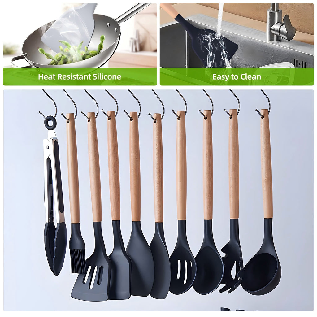 Chef-Quality Kitchen Utensils Set- 19 Pcs Silicone Cooking Utensils Set for Nonstick Cookware-Silicone Spatulas Set, Kitchen Gadge... - Professional Kitchen Tool for Culinary Enthusiasts Detail