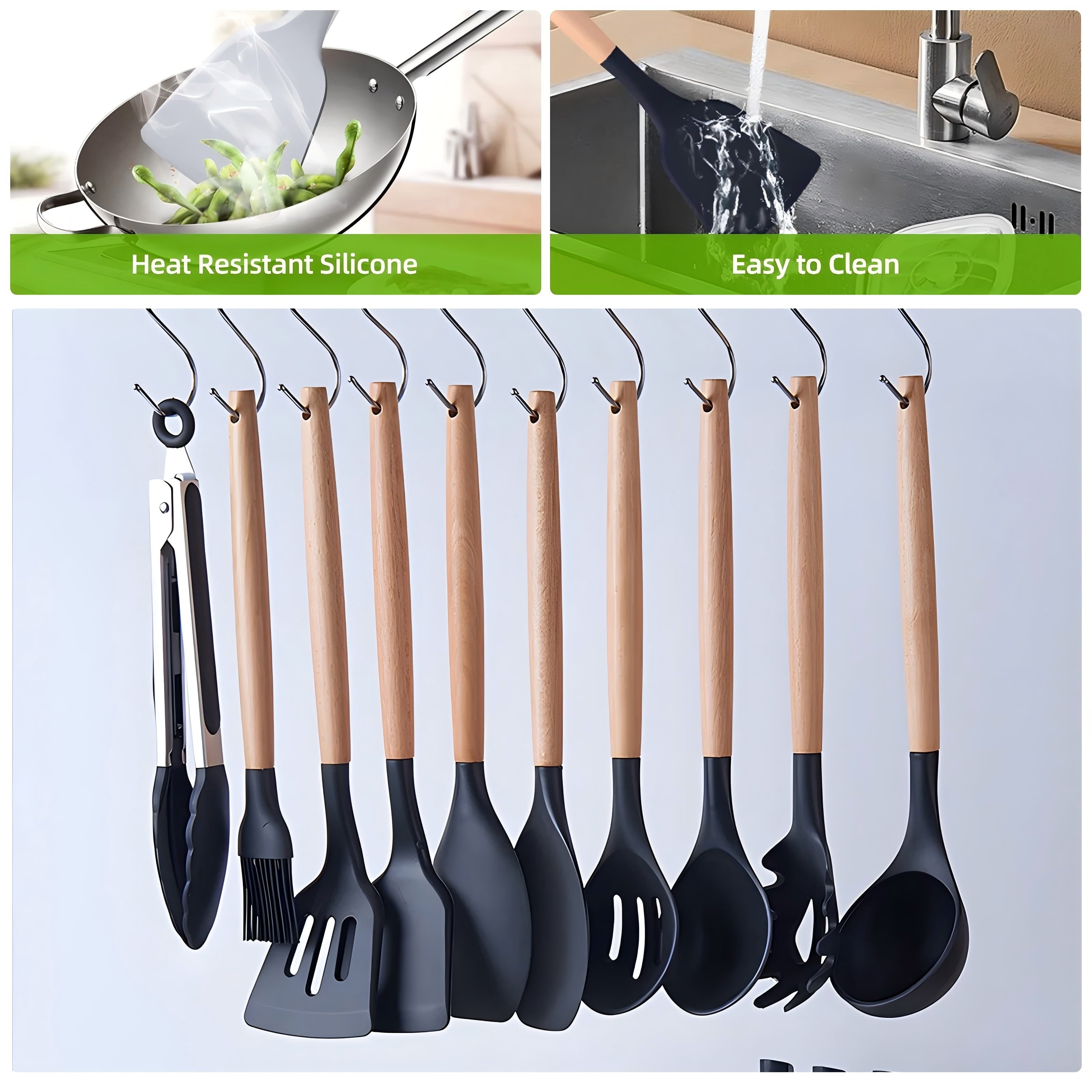 Chef-Quality Kitchen Utensils Set- 19 Pcs Silicone Cooking Utensils Set for Nonstick Cookware-Silicone Spatulas Set, Kitchen Gadge... - Professional Kitchen Tool for Culinary Enthusiasts Detail