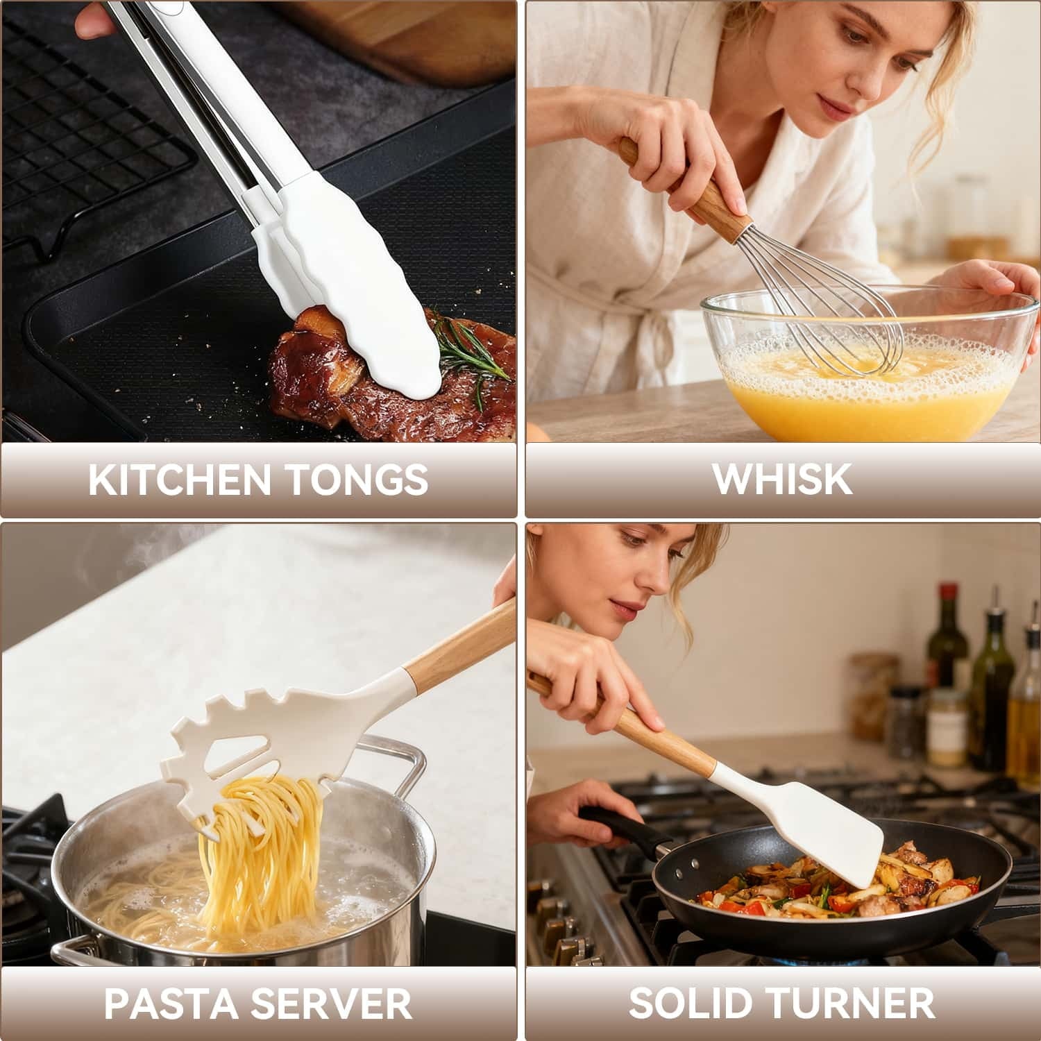 Durable Steel Kitchen Utensils Set for Cooking, 11 Cooking Utensils, 6 Knife set Beige,3 Utensil Sets,utensilios de cocina - Professional Kitchen Tool for Culinary Enthusiasts Detail