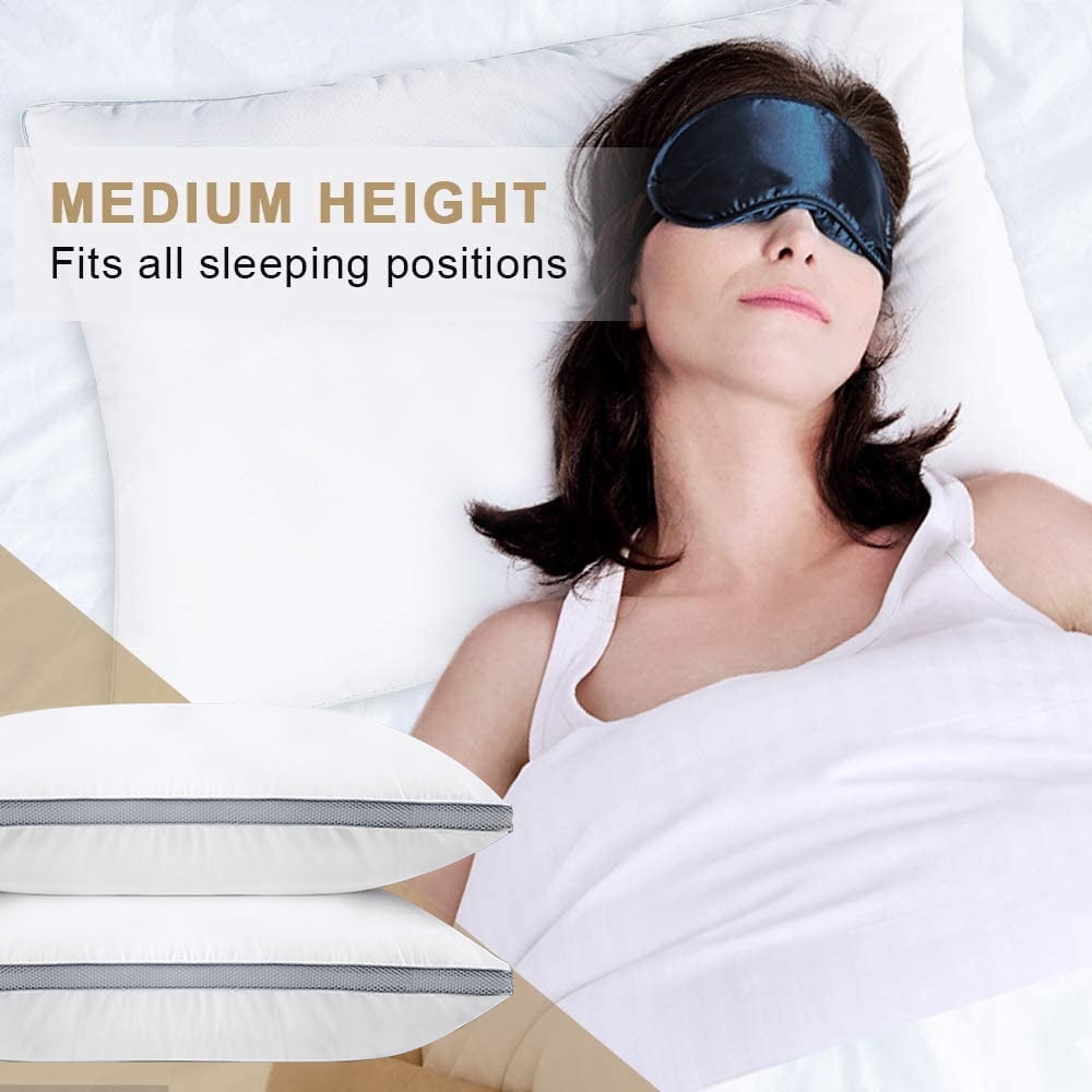 Hotel Collection Down Alternative Bed Pillow with Cotton Cover and Gusset, 2 Pack, Queen, 20"x26" - Ergonomic Memory Foam Pillow for Neck Pain Support Detail