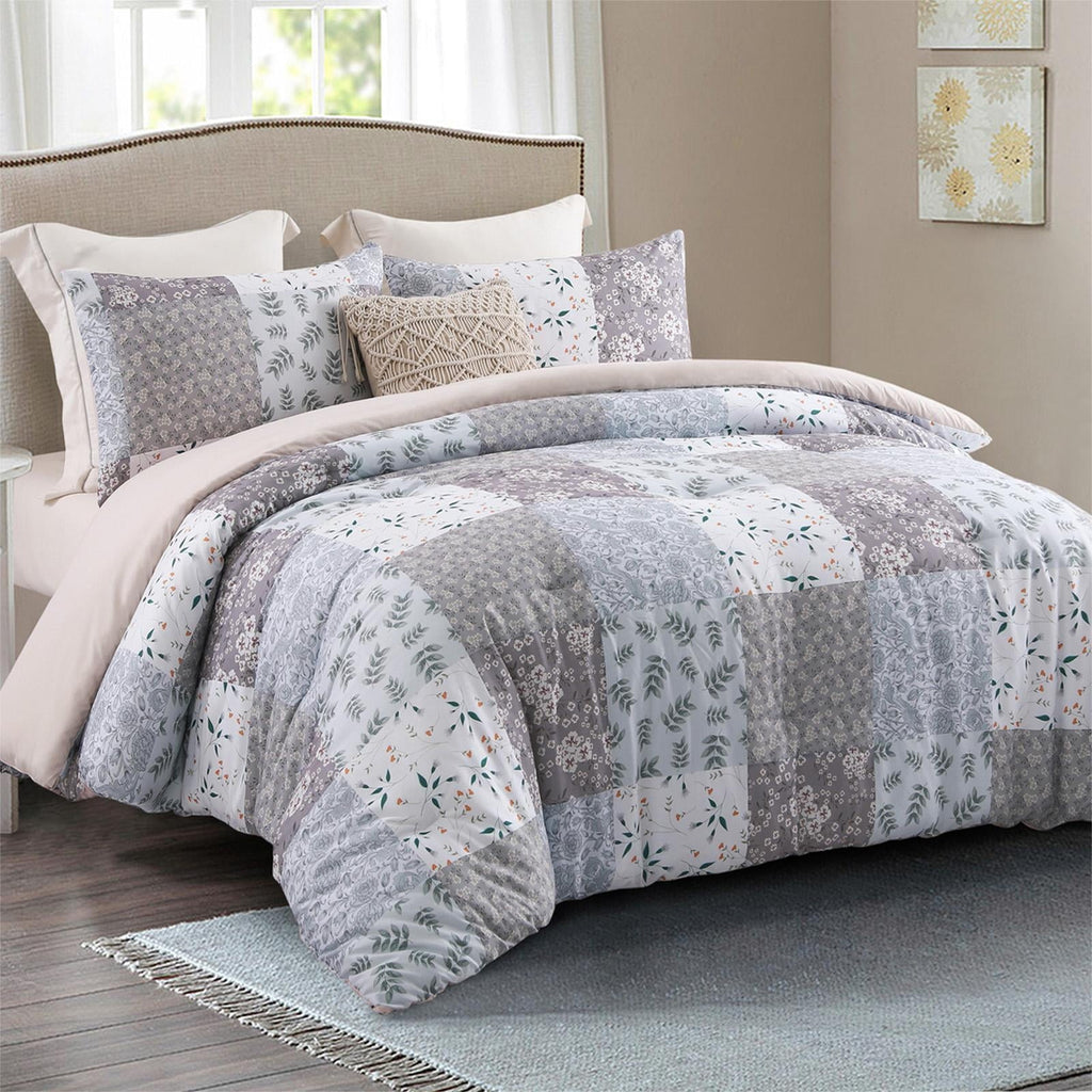 Fluffy Down Alternative 3-Piece Queen Comforter Set, Soft Reversible Bedding Comforter Sets, Patchwork Printed Down Alternative Comforter Duv... - All-Season Down Alternative Comforter Insert Detail