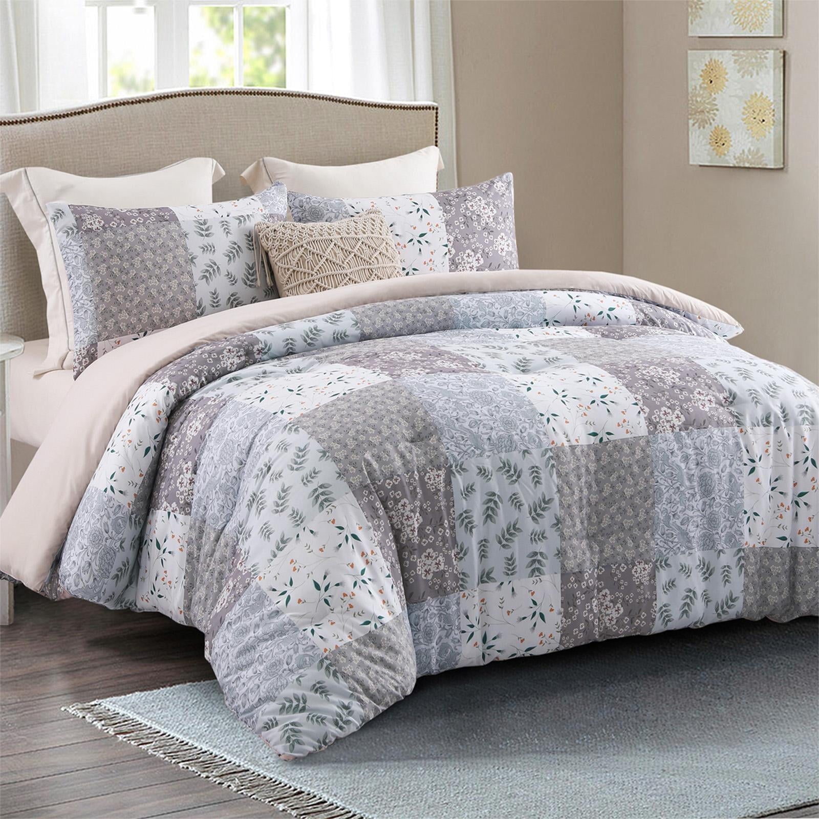 Fluffy Down Alternative 3-Piece Queen Comforter Set, Soft Reversible Bedding Comforter Sets, Patchwork Printed Down Alternative Comforter Duv... - All-Season Down Alternative Comforter Insert Detail