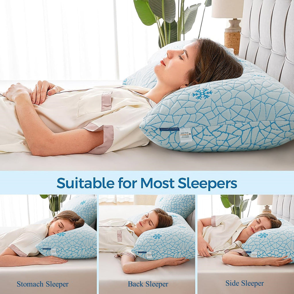 Fluffy Shredded Cooling Memory Foam Queen Pillows Set of 2,Adjustable Support & Heat Dissipation Tech for Side,Back,Stomach & Hot Sle... - Decorative Throw Pillow Cushion for Sofa & Bed Detail