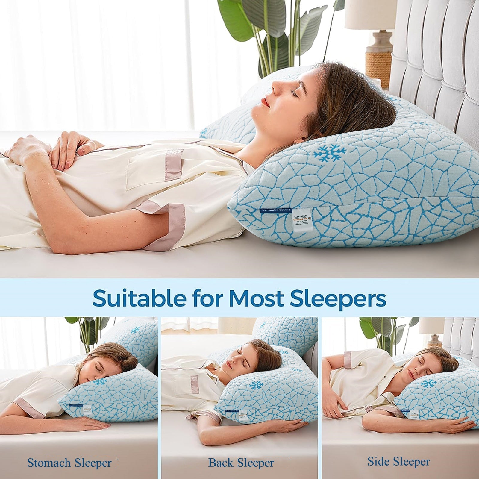 Fluffy Shredded Cooling Memory Foam Queen Pillows Set of 2,Adjustable Support & Heat Dissipation Tech for Side,Back,Stomach & Hot Sle... - Decorative Throw Pillow Cushion for Sofa & Bed Detail
