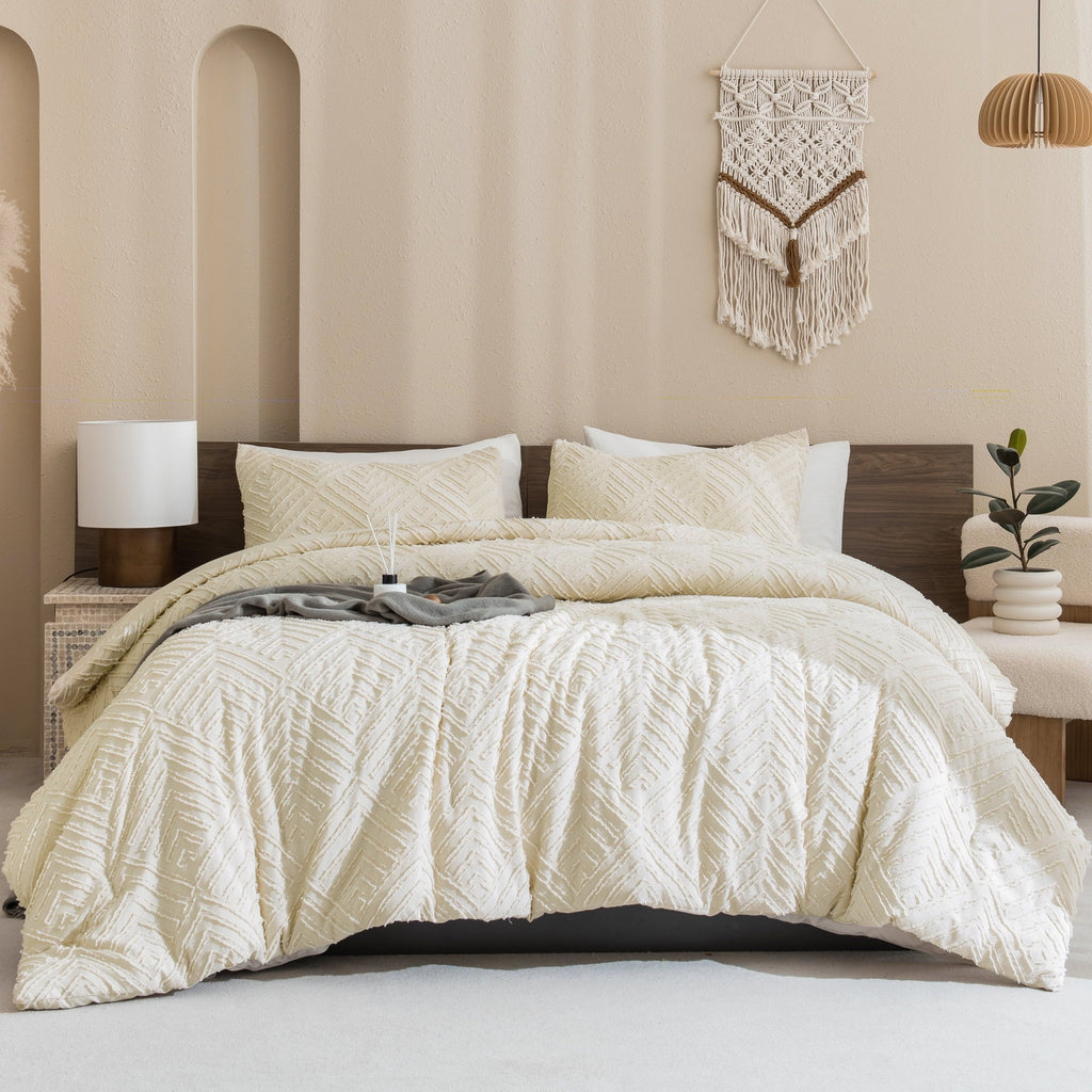 Heavyweight Warmth King Size Comforter Sets Beige - 3 Pieces Cream Boho Bedding Comforter Set for King Bed - Soft Fluffy Tufted Textured... - Cloud-Like Soft Lightweight Bed Comforter Detail