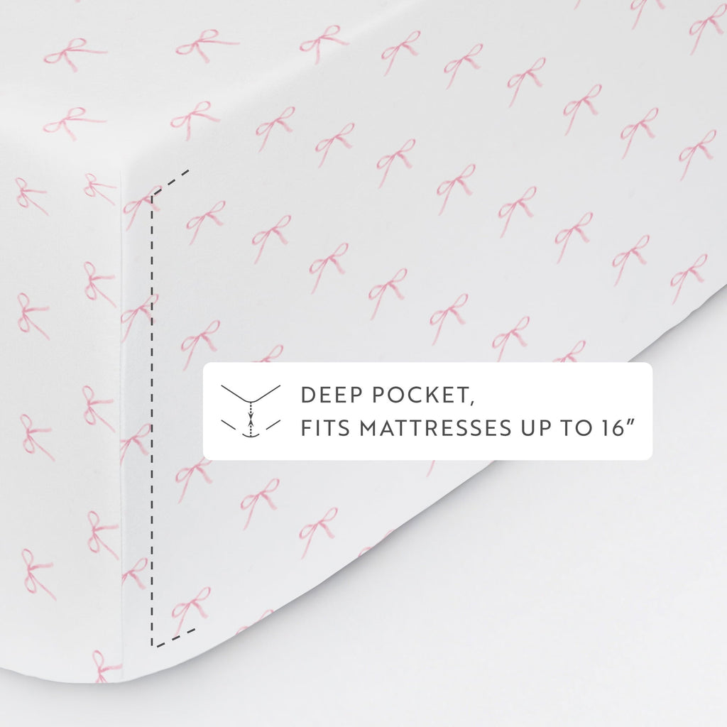 Premium Egyptian Cotton 3 Piece Ditsy Pattern Microfiber Bed Sheets, Pink Bows, Twin-XL - Luxury Bed Sheet Set with Deep Pockets Detail