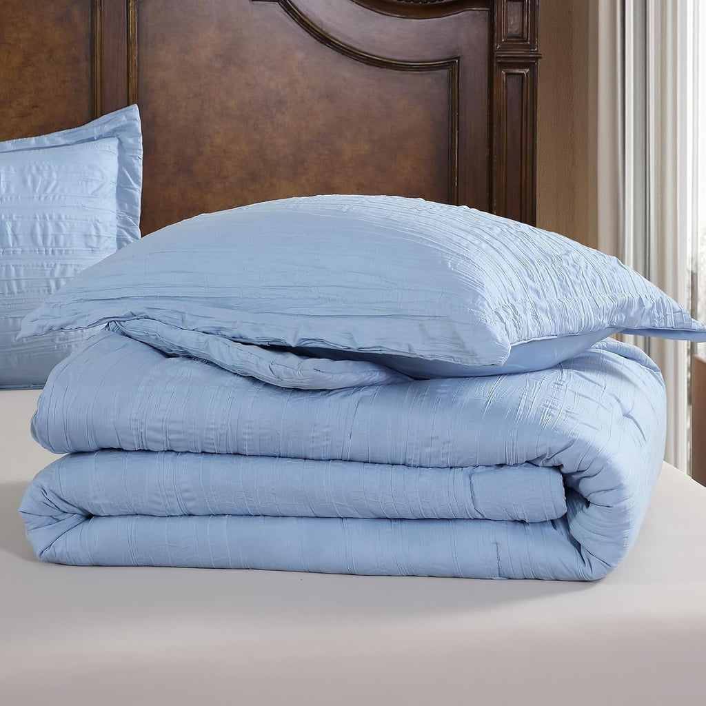 Fluffy Down Alternative Queen Comforter Set Chambray Blue, 3 Pieces Comforter Set, All Season Lightweight Soft Embossed Bedding (86" x 88" Co... - All-Season Down Alternative Comforter Insert Detail