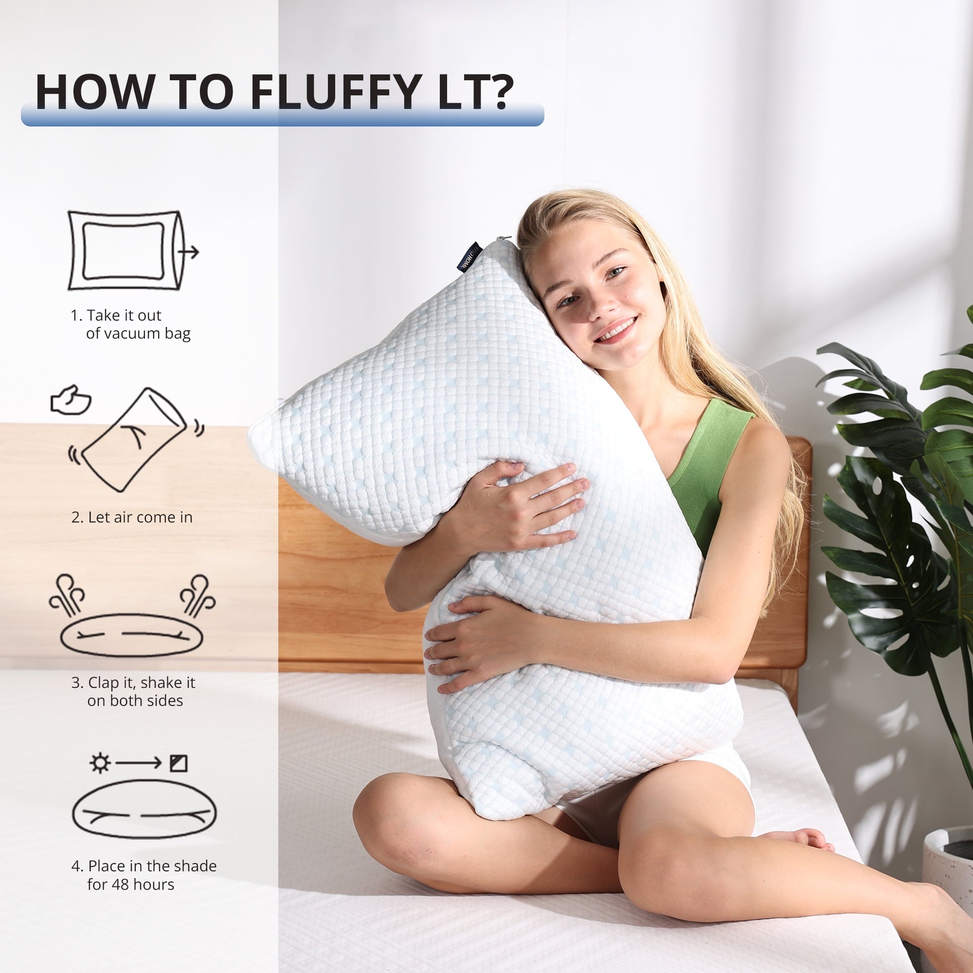 Decorative Plump 2-Pack Adjustable Cooling Bed Pillows, Shredded Memory Foam Pillows Set of 2, Standard Queen, Dual Sides - Hotel Quality Plush Sleeping Pillows Detail