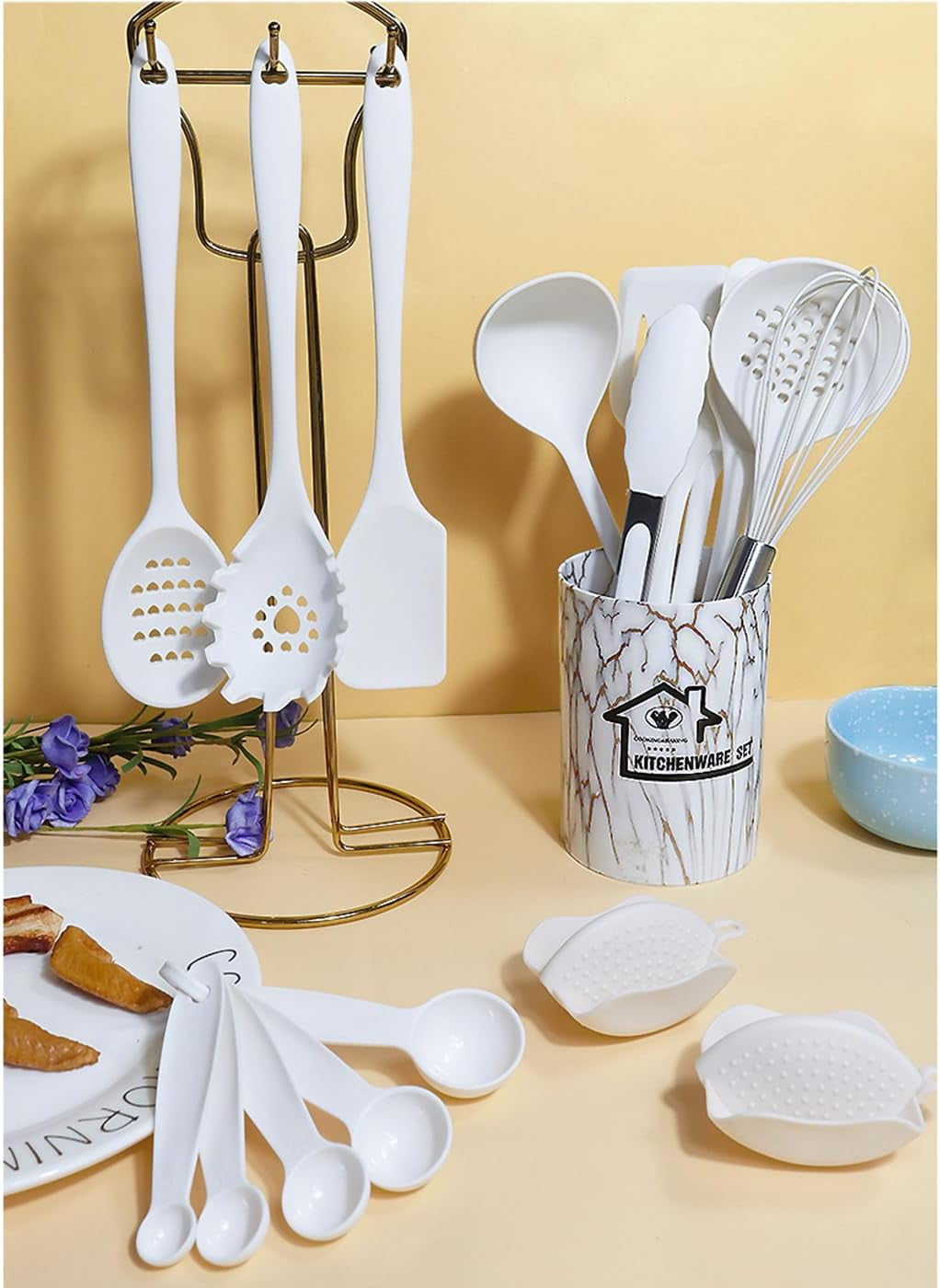 Heavy Duty Silicone Cooking Utensils Set - 446°F Heat Resistant Kitchen Utensils,Turner Tongs,Spatula,Spoon,Brush,Whisk,Kitchen ... - Professional Kitchen Tool for Culinary Enthusiasts Detail