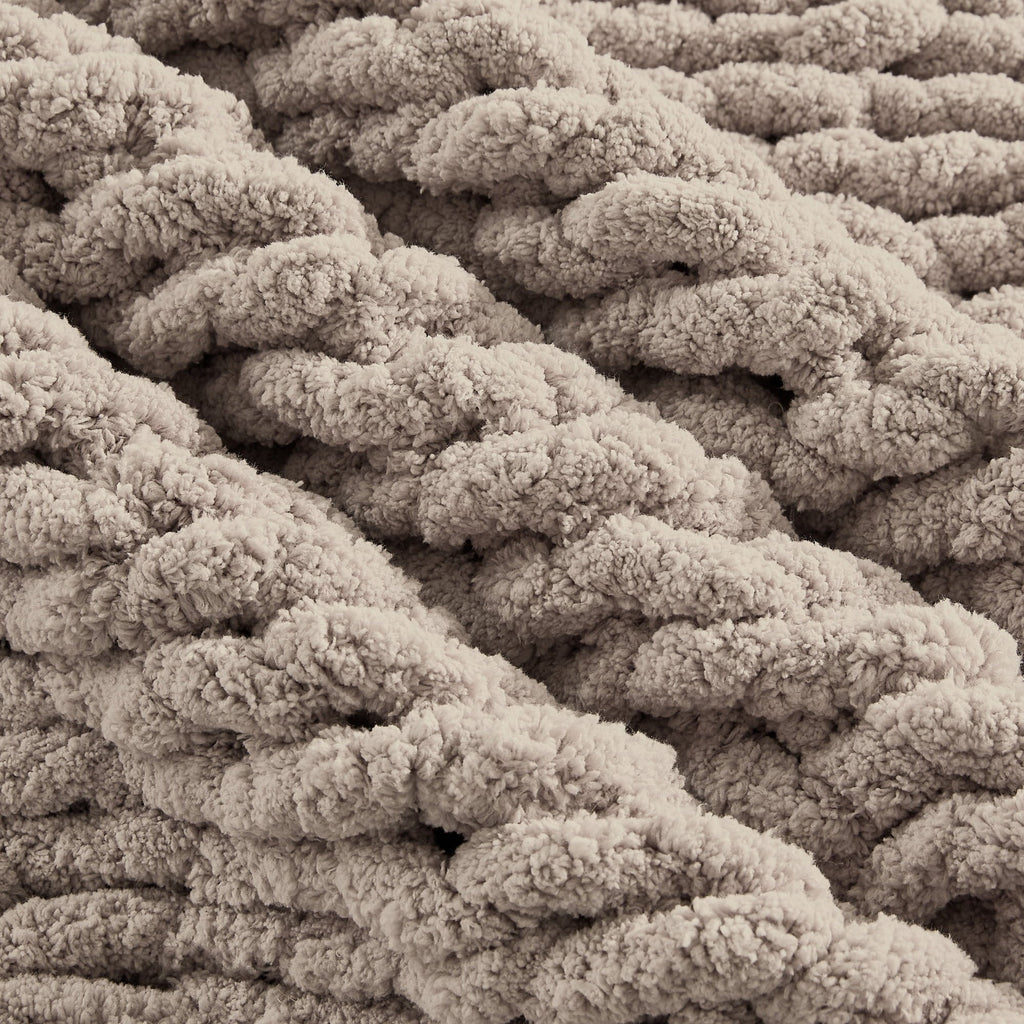Lightweight Warm Chunky Knit Throw Blanket Handmade Soft Throws for Couch Sofa Bed, 50" x 60" Taupe - Luxury Knitted Decorative Throw Blanket with Fringes Detail