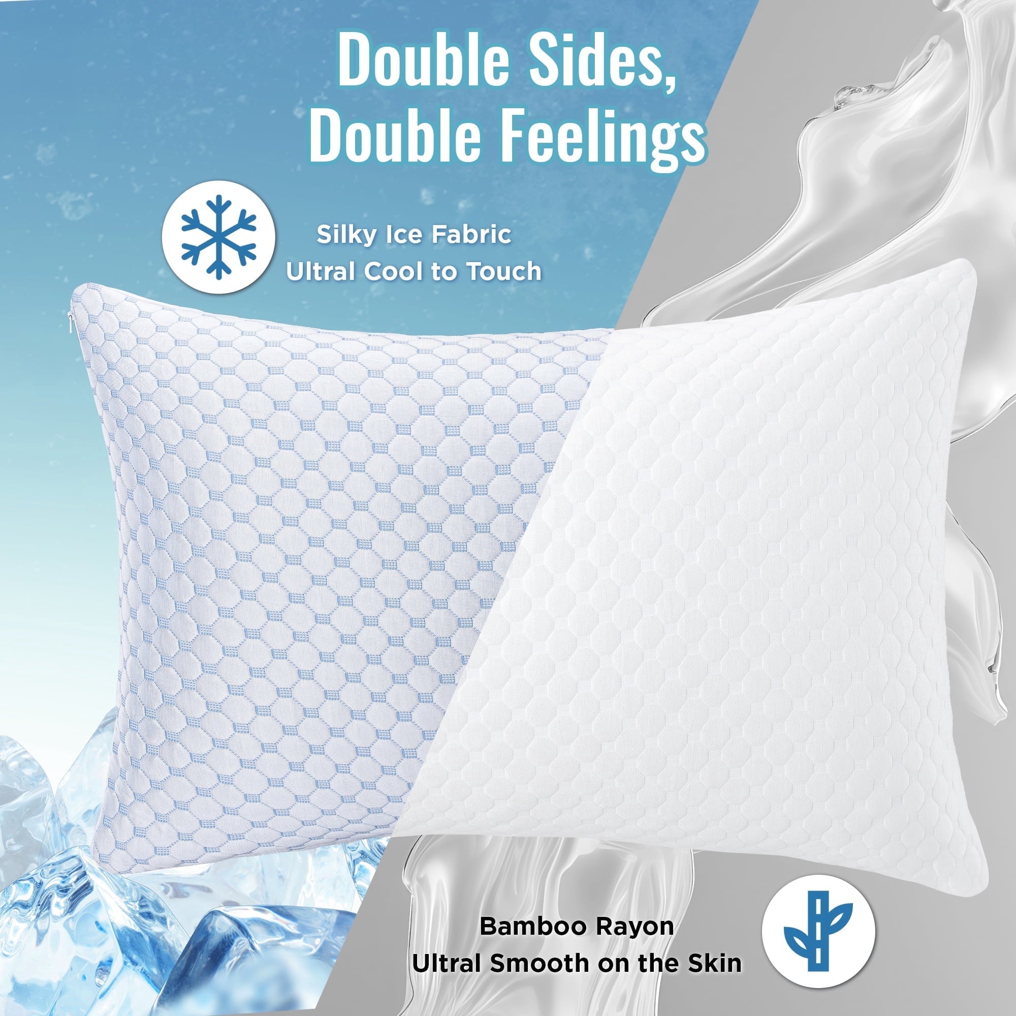 Ergonomic Memory Foam 2 Pack Cooling Pillow for Sleeping, Memory Foam Pillows Cool Bed Pillows Hotel Reversible Pillow with Washable Remova... - Orthopedic Shredded Foam Bed Pillow Set Detail