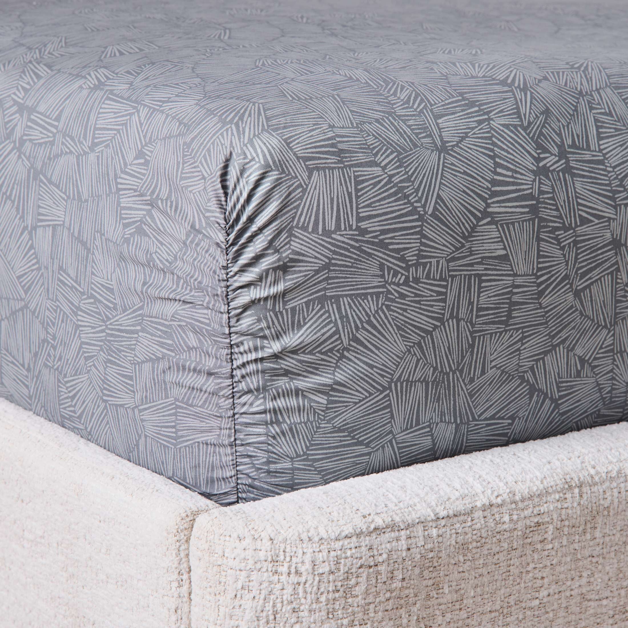 Breathable Luxury 300 Thread Count 4-Piece Cotton Percale Ziggy Geo Print Grey Flannel Bed Sheet Set, Full - Premium Ultra-Soft Pillowcase Pair for Sleeping Detail