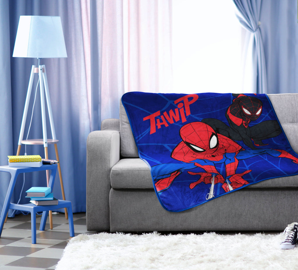 Lightweight Warm Kids Throw Blanket, 46 x 60, Microfiber, Blue, Marvel - Luxury Knitted Decorative Throw Blanket with Fringes Detail