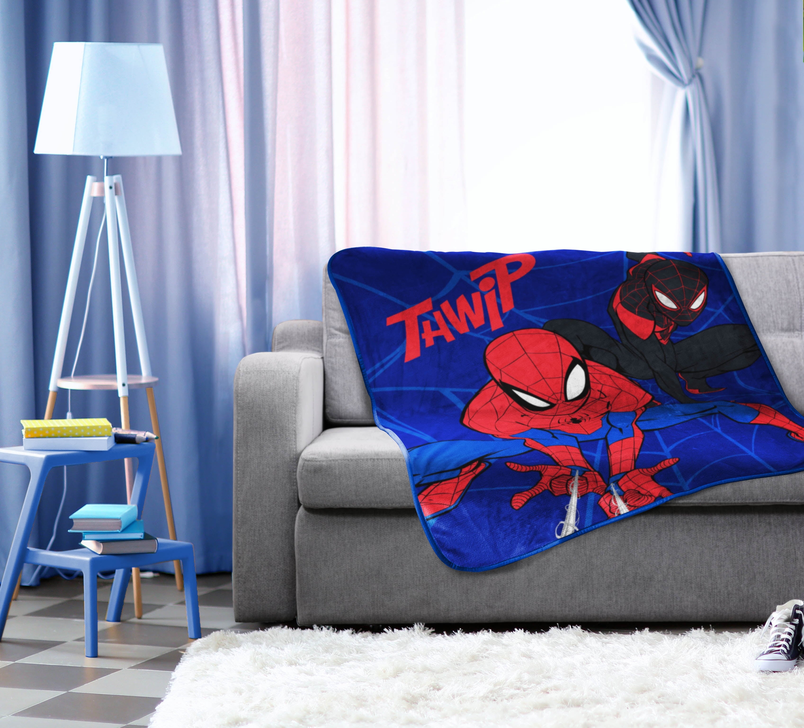 Lightweight Warm Kids Throw Blanket, 46 x 60, Microfiber, Blue, Marvel - Luxury Knitted Decorative Throw Blanket with Fringes Detail