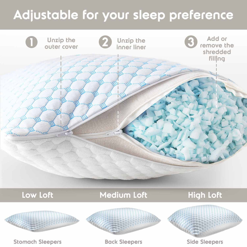 Hotel Collection Cooling Pillows for Bed, Memory Foam Bed Pillow, Queen Pillows 20” X 28”, 2 Pack - Hotel Quality Plush Sleeping Pillows Detail