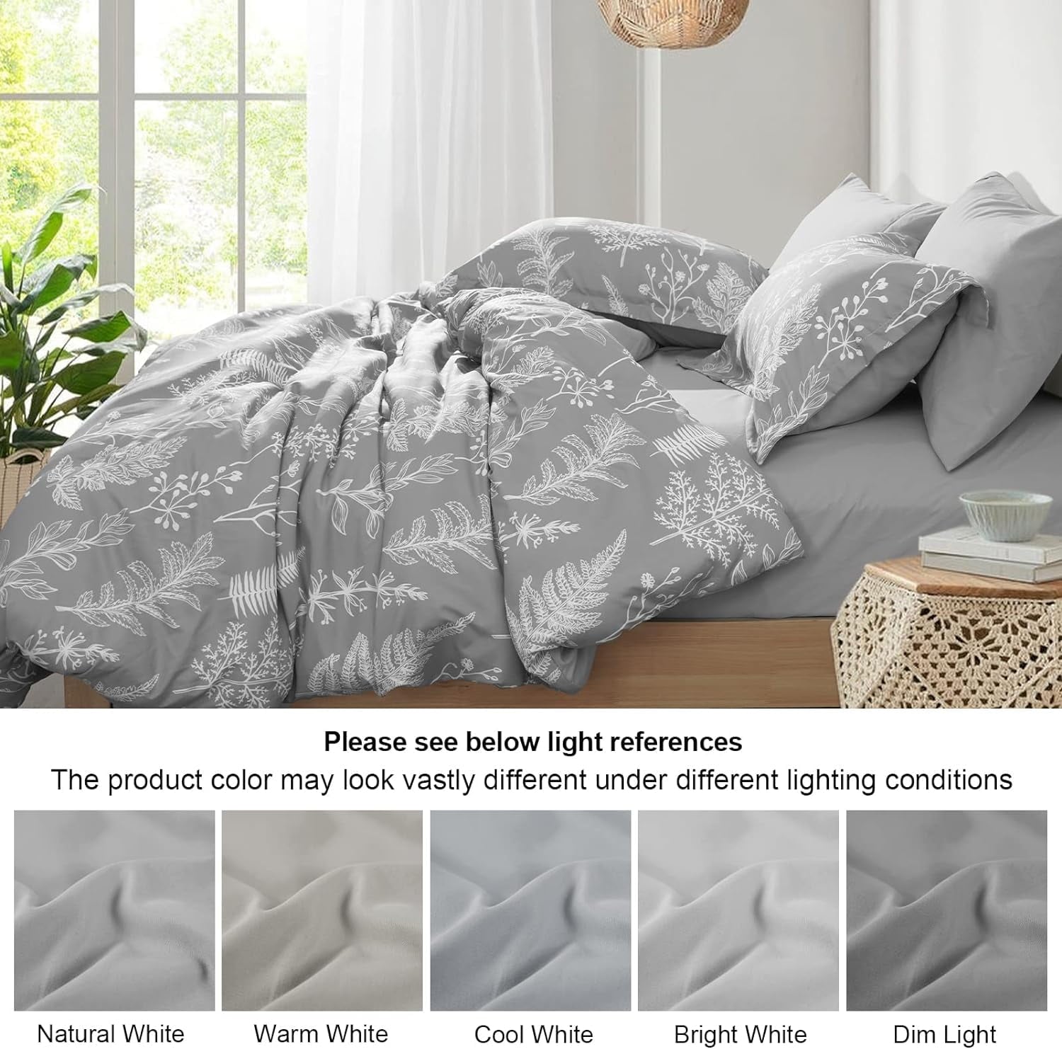 Fluffy Down Alternative 7 Pieces Printed King Comforter Set, Lightweight Reversible Botanical Bedding Set Include Comforter, Pillow Shams, Fl... - All-Season Down Alternative Comforter Insert Detail