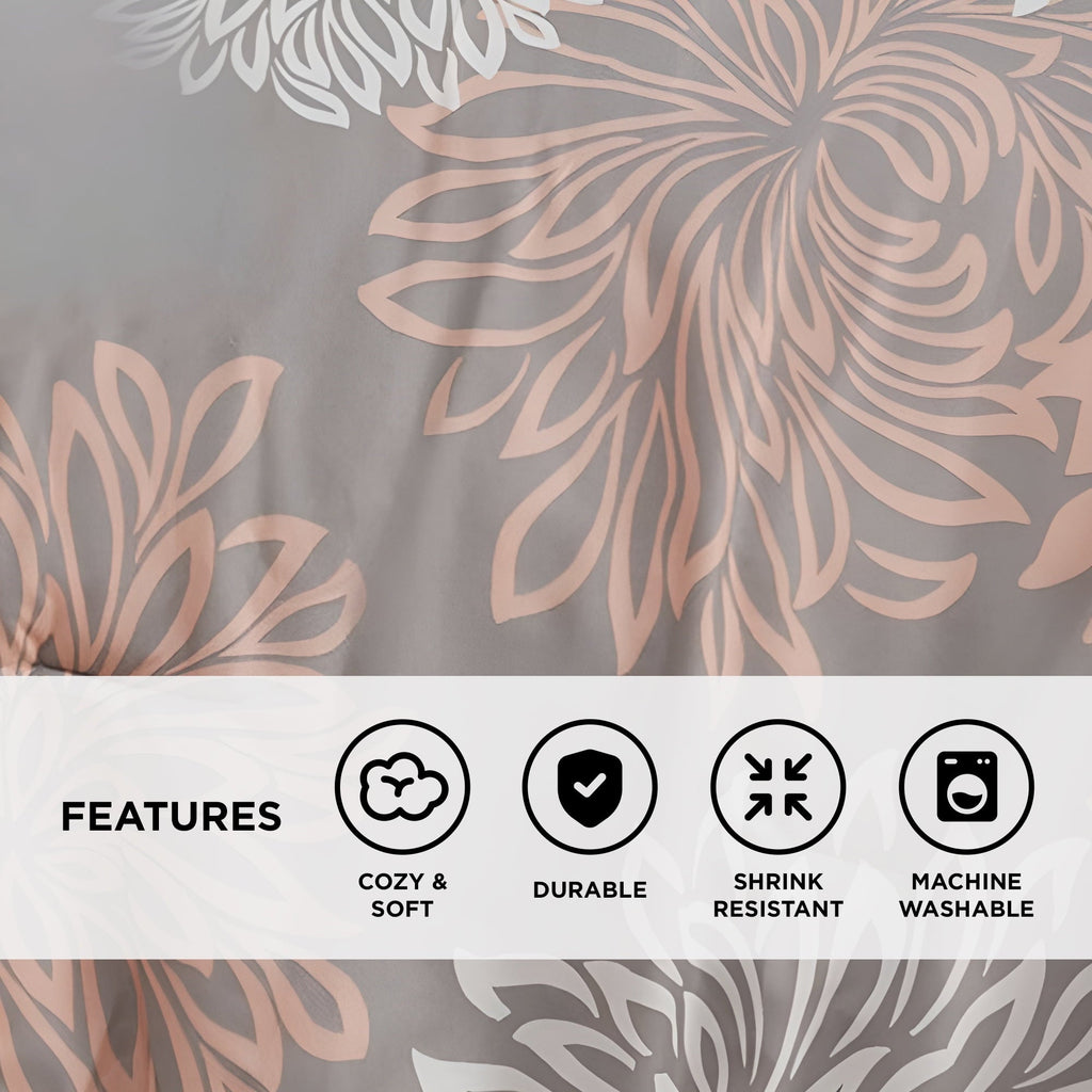 Fluffy Down Alternative King Size Comforter Set, 5-Piece Floral Bedding Set for All Season, Blush Comforter Set King with Bed Skirt - All-Season Down Alternative Comforter Insert Detail