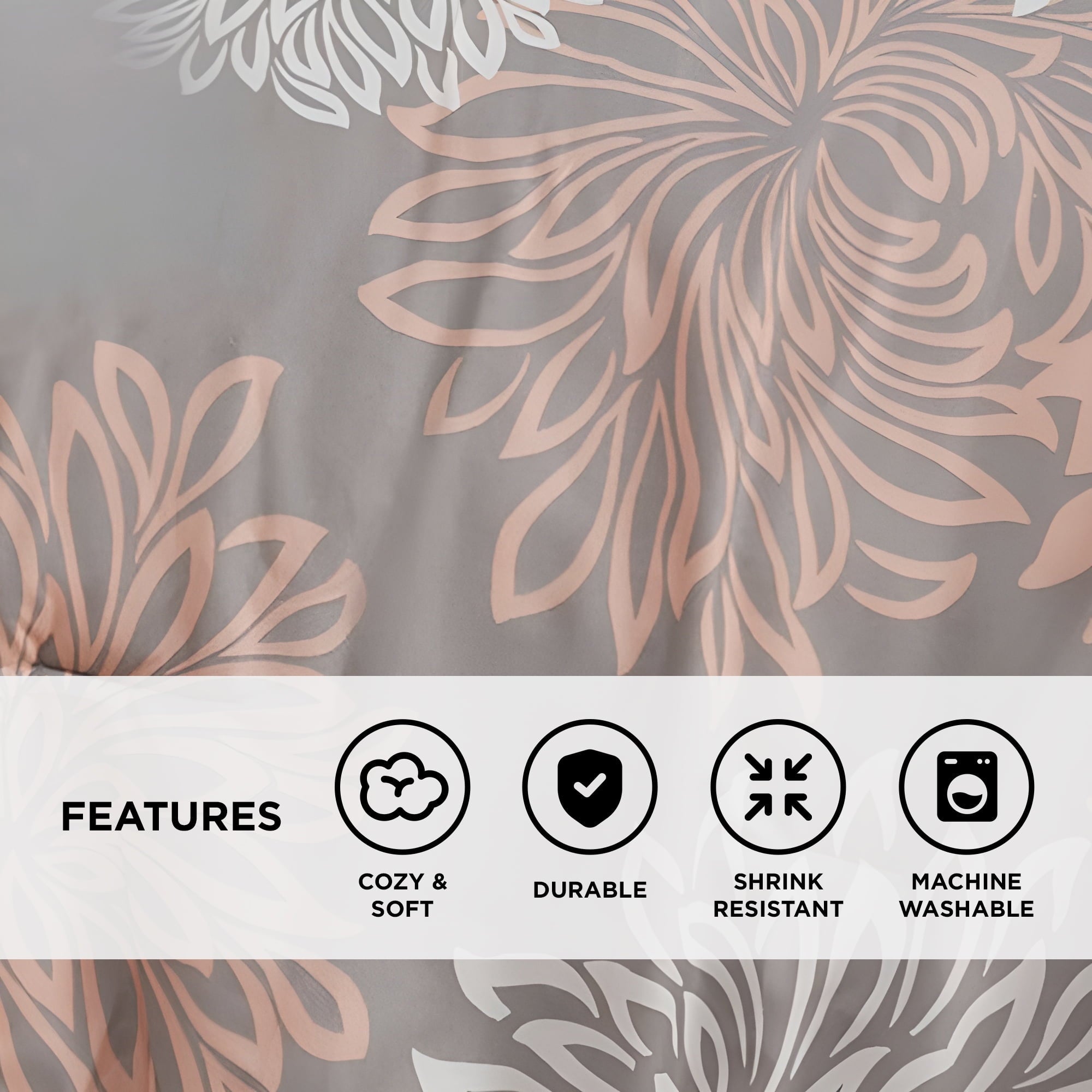 Fluffy Down Alternative King Size Comforter Set, 5-Piece Floral Bedding Set for All Season, Blush Comforter Set King with Bed Skirt - All-Season Down Alternative Comforter Insert Detail