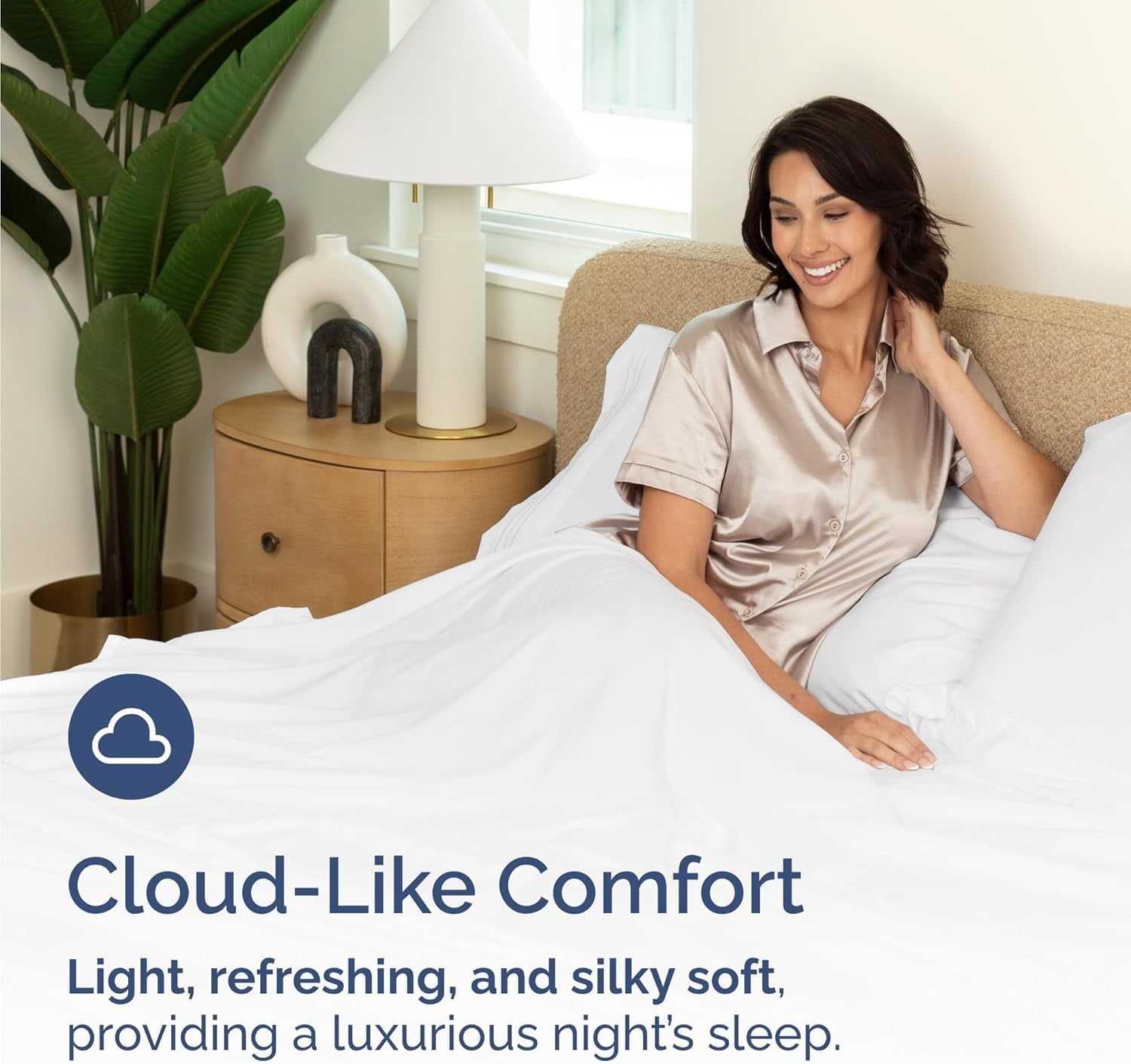 Ultra-Soft 4-Piece Luxury Bamboo Cooling Sheet Set - Queen Size 100% Bamboo Derived Rayon Premium Bed Sheets, White - Premium Ultra-Soft Pillowcase Pair for Sleeping Detail