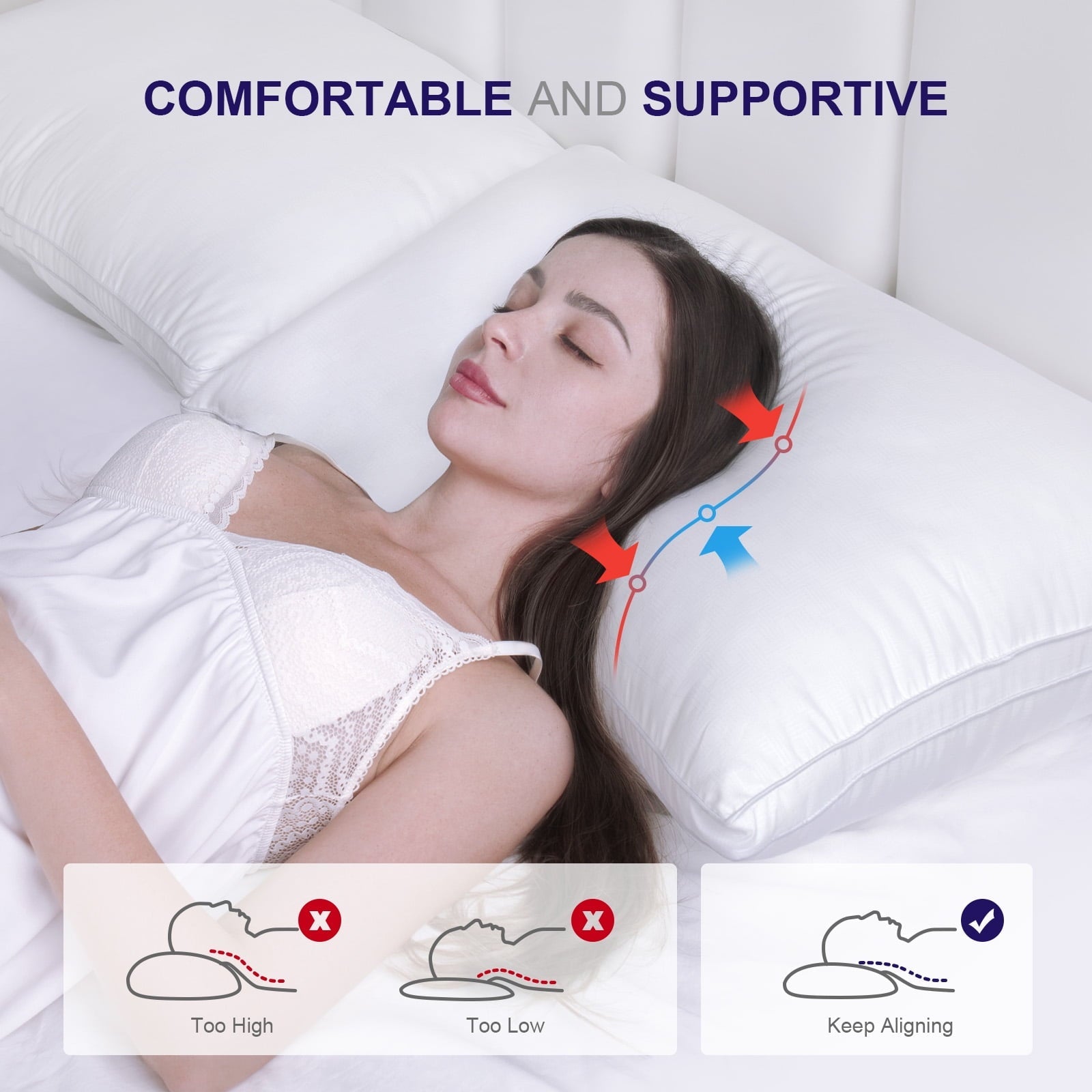 Fluffy Shredded Bed Pillows 2 Pack Down Alternative Pillows for Bed Queen Size Set of 2 Soft Hotel Collection Gusseted Cooling Pillow... - Orthopedic Shredded Foam Bed Pillow Set Detail