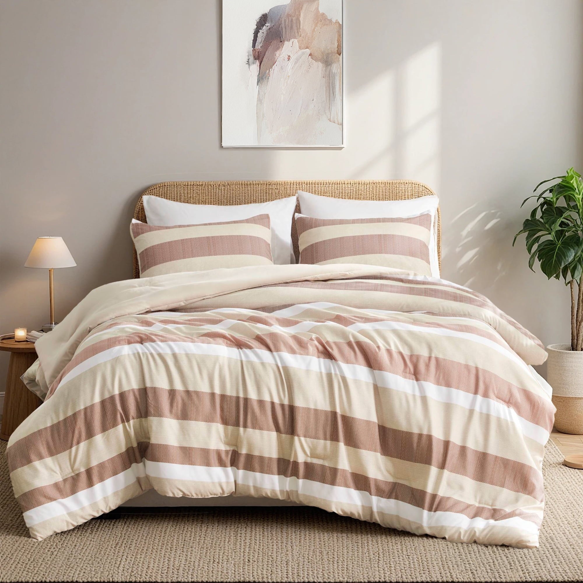 Heavyweight Warmth 2-Piece Comforter Sets, Reversible Striped Comforter Set for Dorm, Lightweight All Season Bedding Set with Pillow Sha... - Hypoallergenic Ultra-Fluffy Quilt for Winter Detail