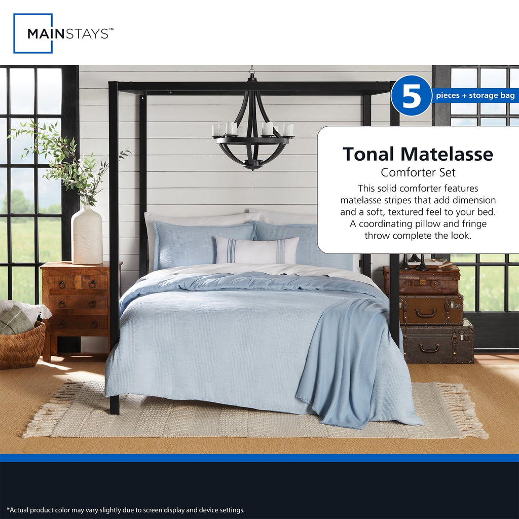 All-Season Full/Queen Comforter Set, All-Season, 5-Piece, Blue Matelasse Tonal Stripe - Cloud-Like Soft Lightweight Bed Comforter Detail