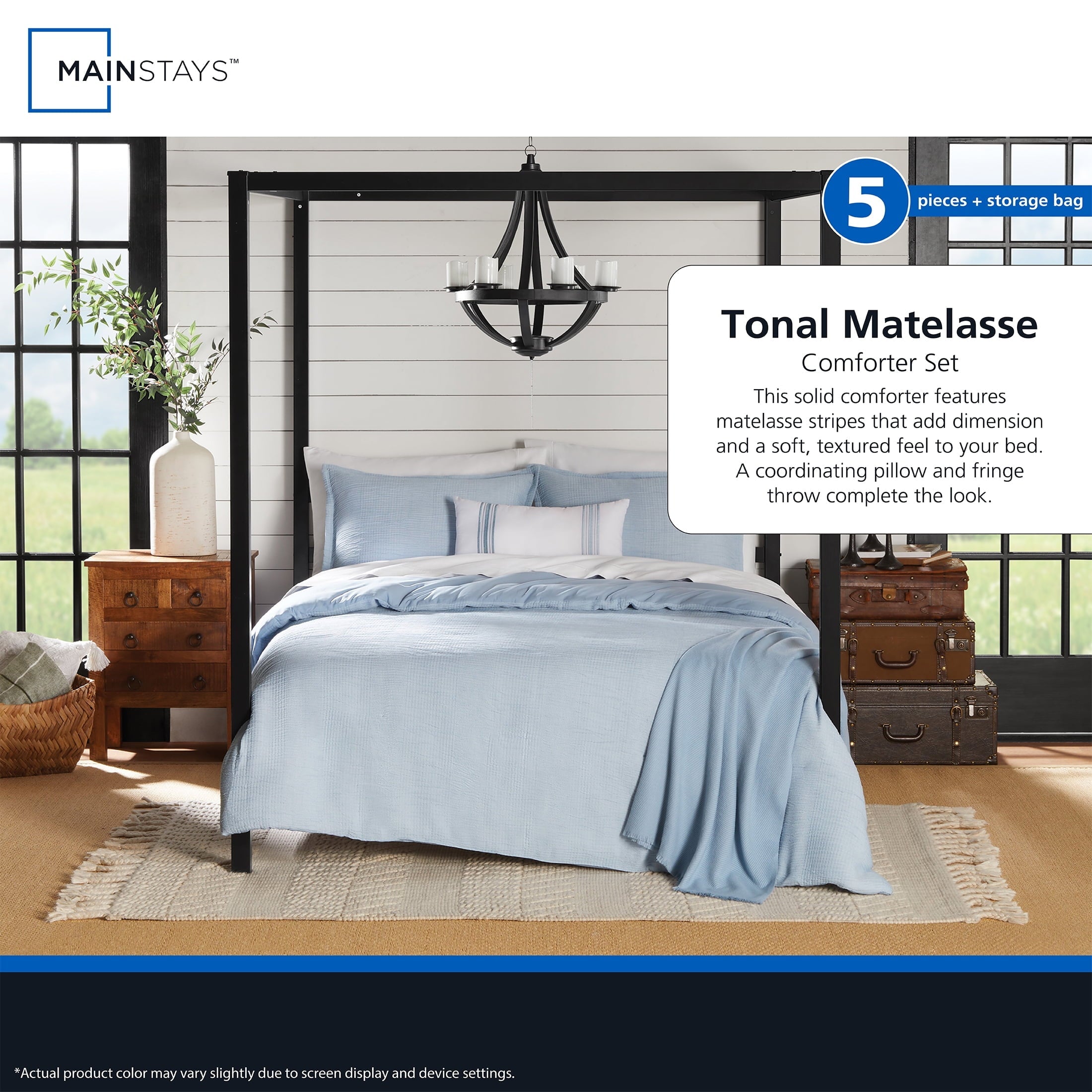 All-Season Full/Queen Comforter Set, All-Season, 5-Piece, Blue Matelasse Tonal Stripe - Cloud-Like Soft Lightweight Bed Comforter Detail
