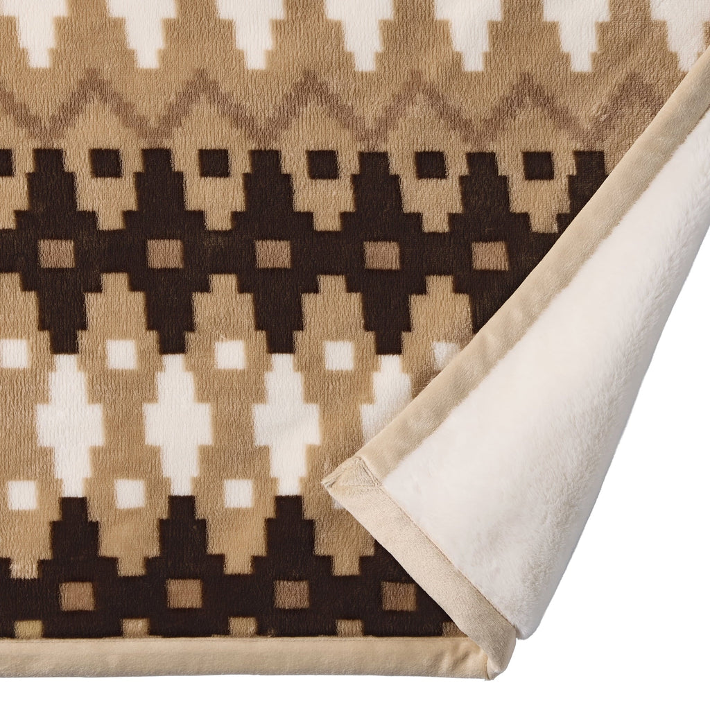 Reversible Sherpa Printed Velvet Plush Reverse to Faux Fur Super Soft Throw Blanket, Oversized, Linder Border Beige - Cozy Fleece Throw Blanket for Couch & Bed Detail