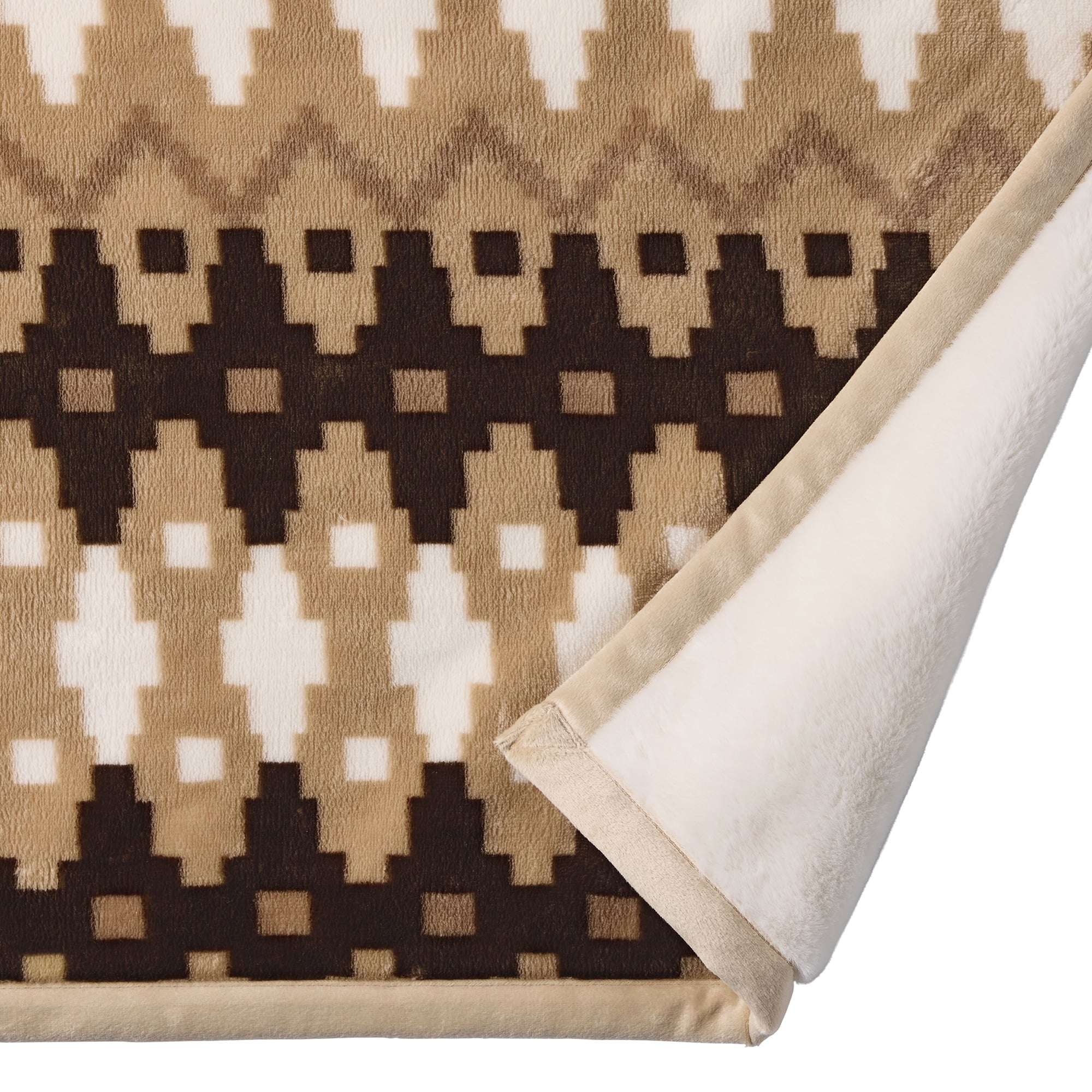 Reversible Sherpa Printed Velvet Plush Reverse to Faux Fur Super Soft Throw Blanket, Oversized, Linder Border Beige - Cozy Fleece Throw Blanket for Couch & Bed Detail