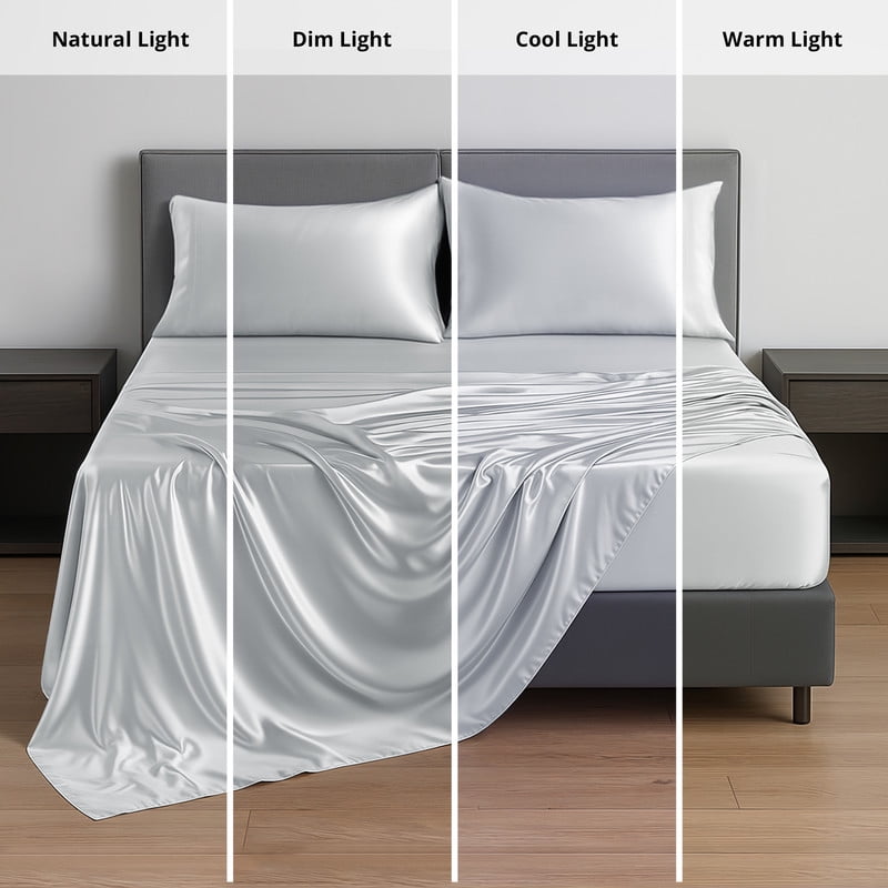 Wrinkle-Resistant Lux Decor Luxury Satin Sheets King Size - 4 Piece Cooling Bed Sheet Set, Silky Soft & Smooth, Deep Pockets up to 15",... - Cooling Hotel Quality Bedding Sheets and Pillowcases Detail