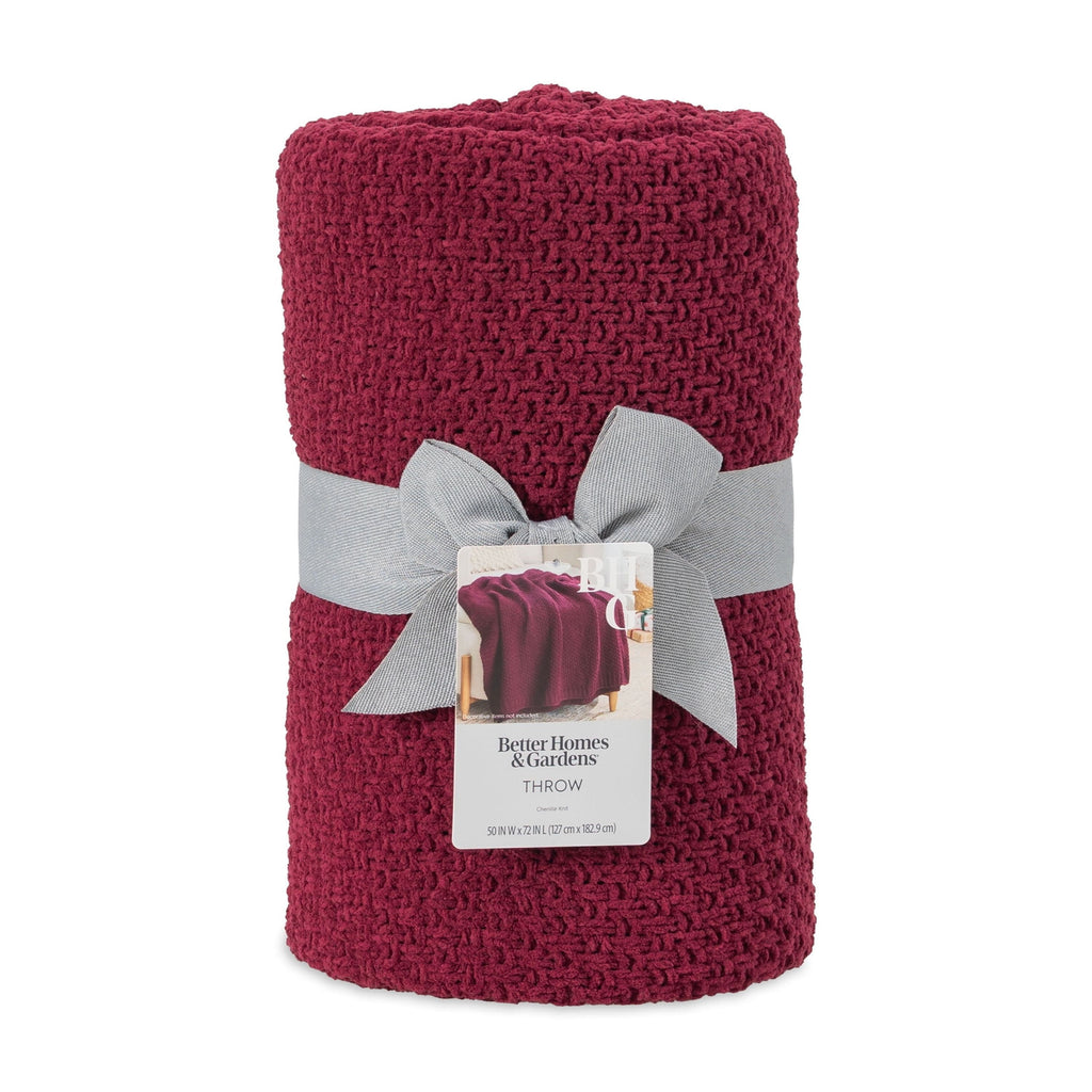 Lightweight Warm Chenille Knit Super Soft Oversized Throw Blanket, Merlot Wine - Luxury Knitted Decorative Throw Blanket with Fringes Detail