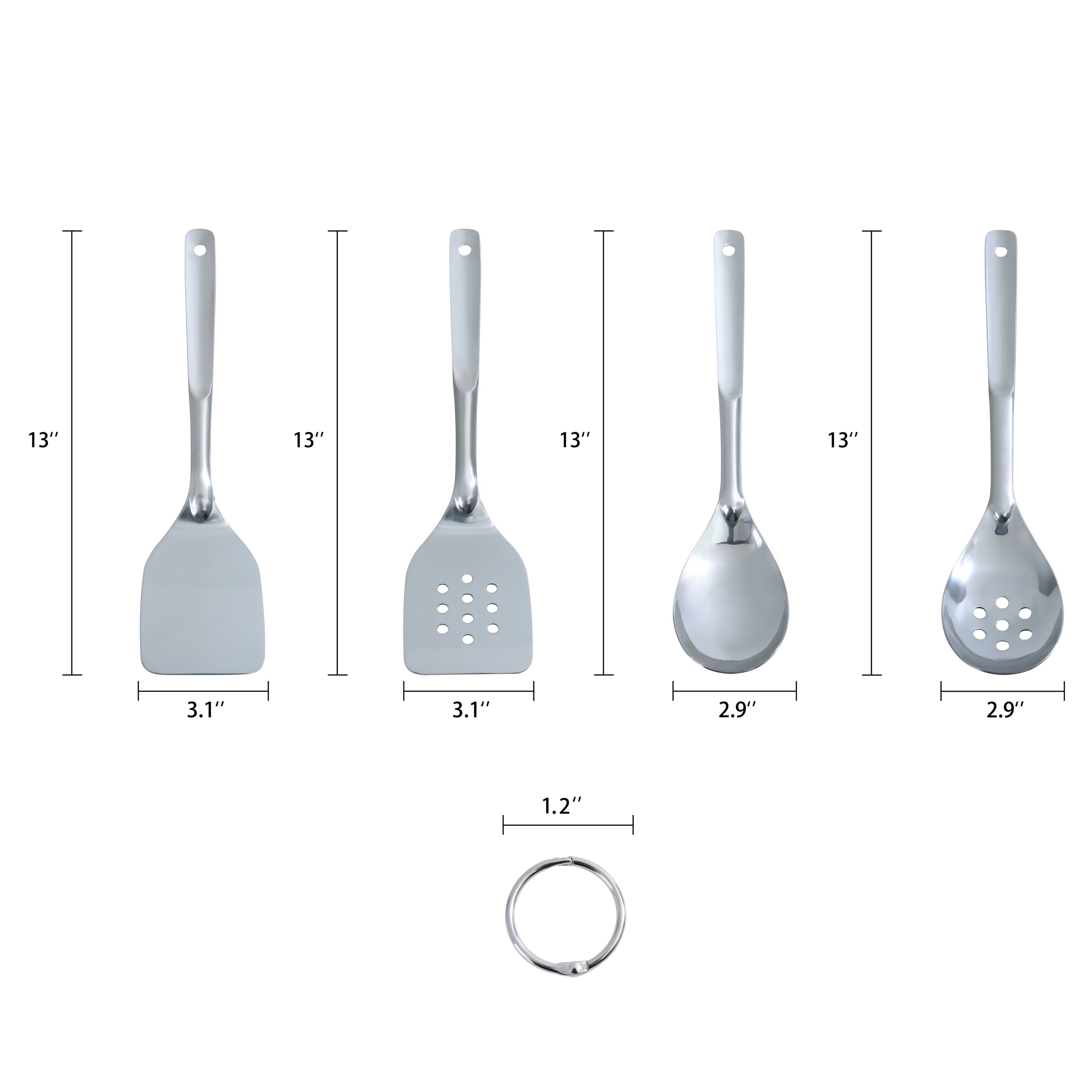 Ergonomic Cooking Stainless Steel 4-Piece Utensil Set: Includes Spatula, Slotted Spatula, Spoon, and Slotted Spoon - Premium Stainless Steel Cooking Utensil for Non-Stick Pots Detail