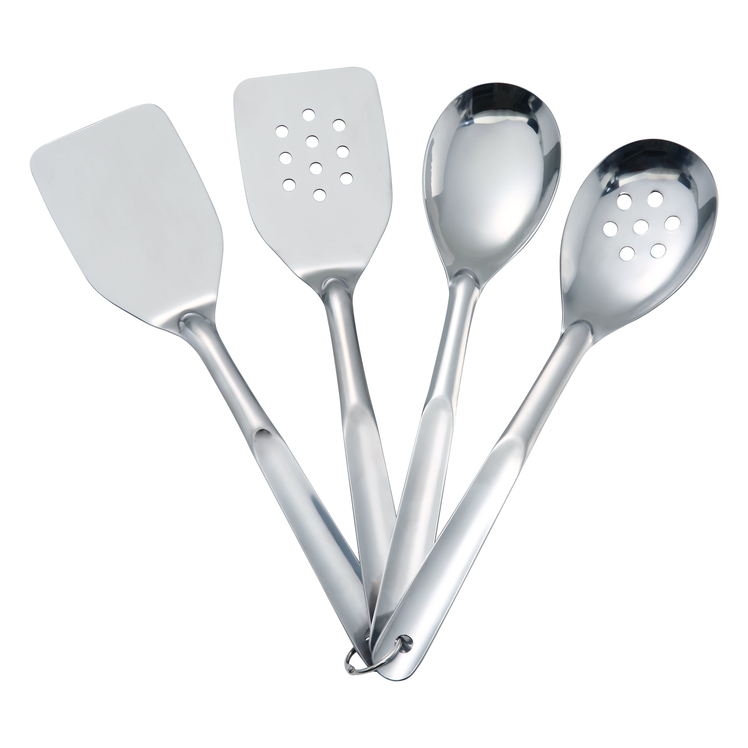 Ergonomic Cooking Stainless Steel 4-Piece Utensil Set: Includes Spatula, Slotted Spatula, Spoon, and Slotted Spoon - Premium Stainless Steel Cooking Utensil for Non-Stick Pots Detail
