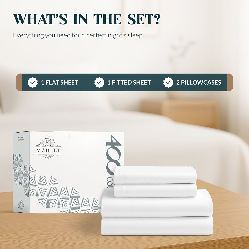 Breathable Luxury 100% Cotton Sheets For Queen Size Bed - Luxury 400 Thread Count Queen Sheet Set, 4 Piece Sateen Weave Queen White Cot... - Breathable Egyptian Cotton Flat & Fitted Sheets Detail