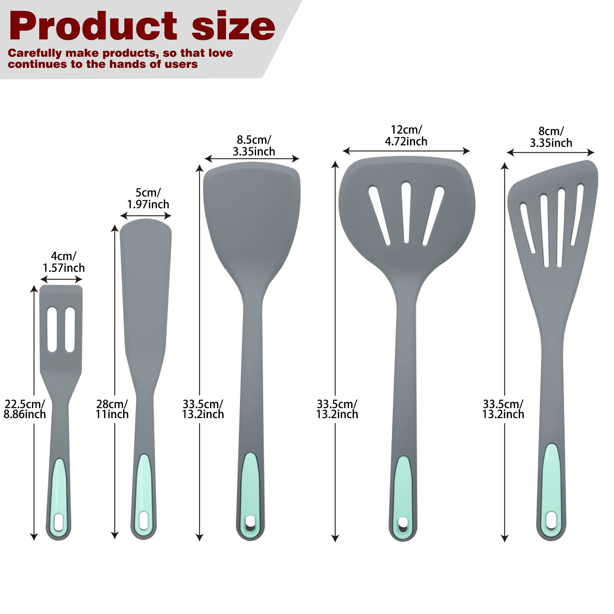Heavy Duty 5 Pieces Silicone Spatula Set, Non-Stick Silicone Turner Spatulas, Heat Resistance Cooking Utensils, Fli... - Multi-Purpose Hand Tool for Daily Meal Prep Detail