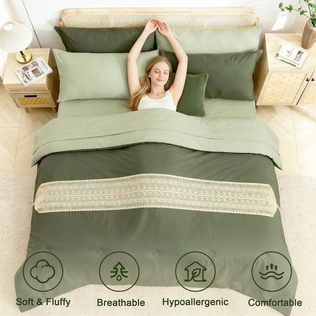 Hypoallergenic Cloud 7 Pieces Comforter Set Queen，Bed in A bag，All Seasons Bedding sets with Comforter,Fitted Sheet,Flat Sheet,Pillowcases... - Luxurious Quilted Duvet Cover Set Detail