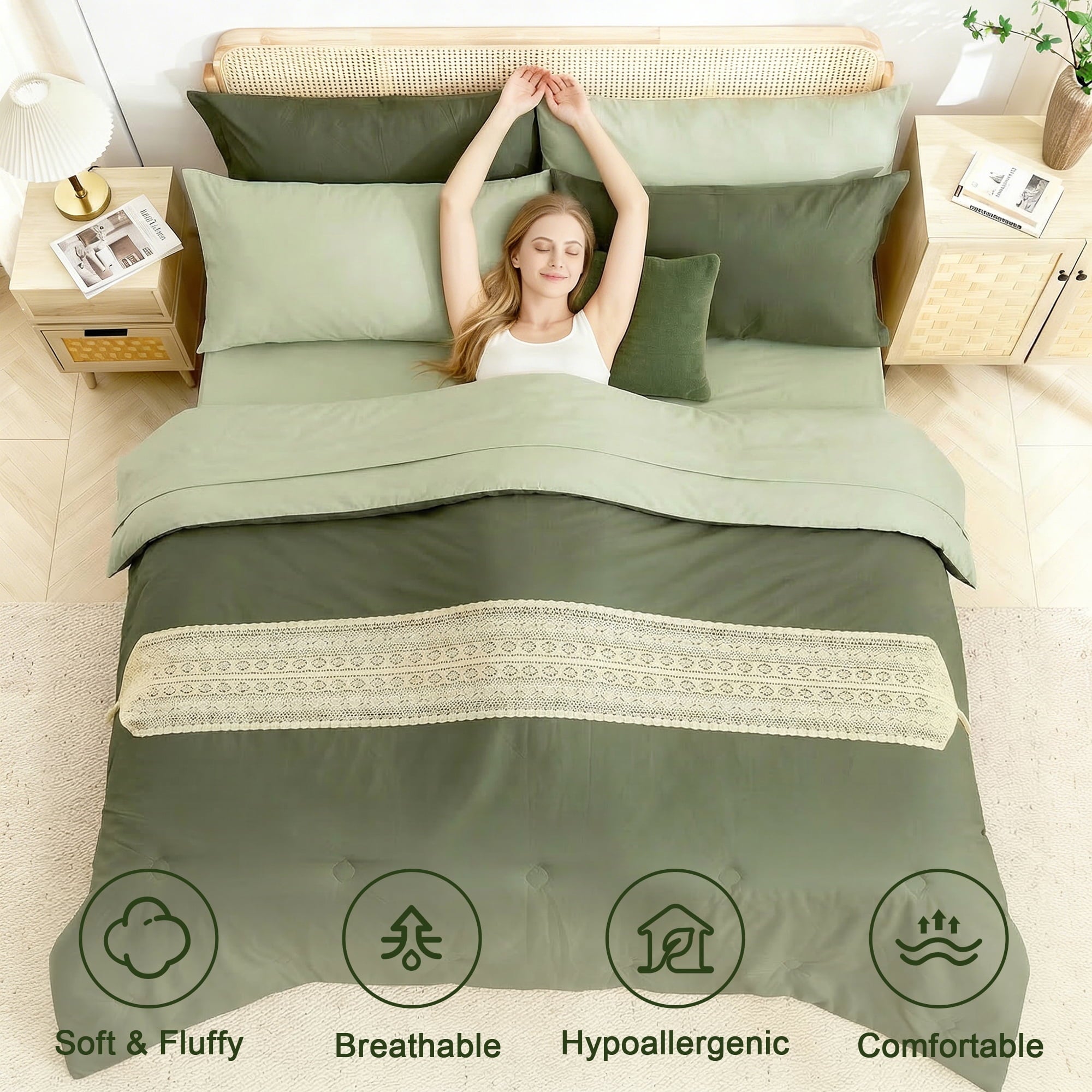Hypoallergenic Cloud 7 Pieces Comforter Set Queen，Bed in A bag，All Seasons Bedding sets with Comforter,Fitted Sheet,Flat Sheet,Pillowcases... - Luxurious Quilted Duvet Cover Set Detail