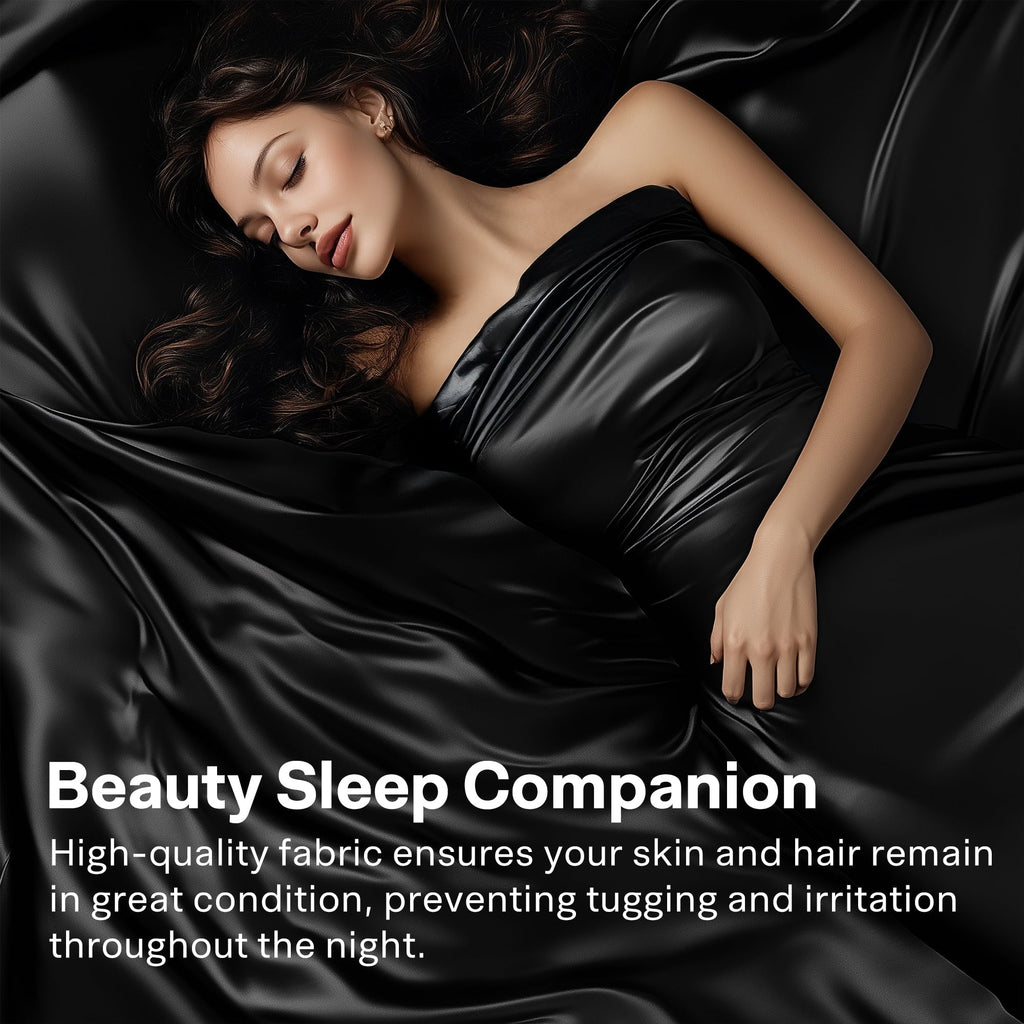 Wrinkle-Resistant Queen Silk Black Bed Sheet Set,4 Pieces 1800 Microfiber 2 Pillowcase 20"x30" - Premium Ultra-Soft Pillowcase Pair for Sleeping Detail